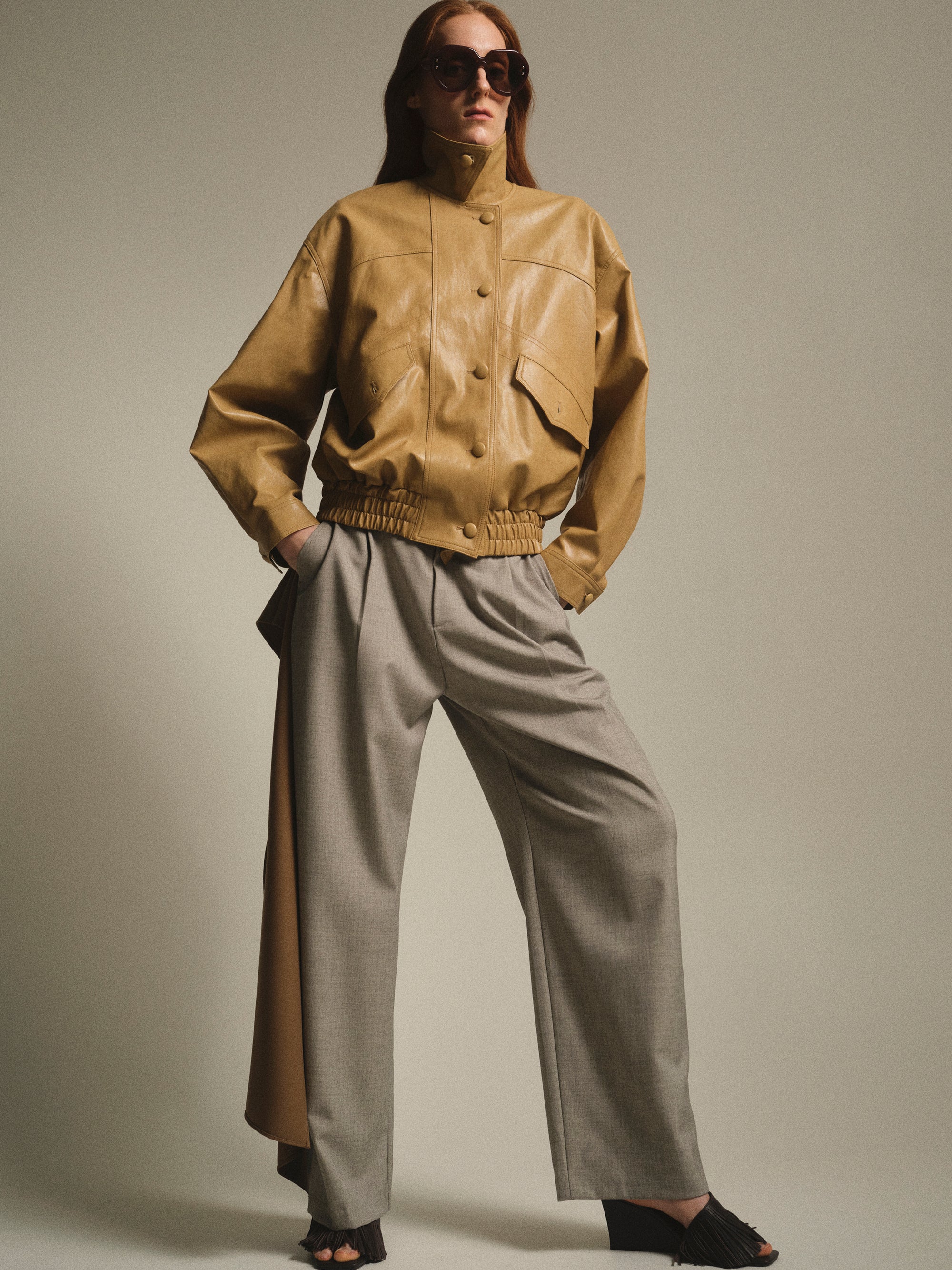 Faux-Leather Bomber Jacket, Butter