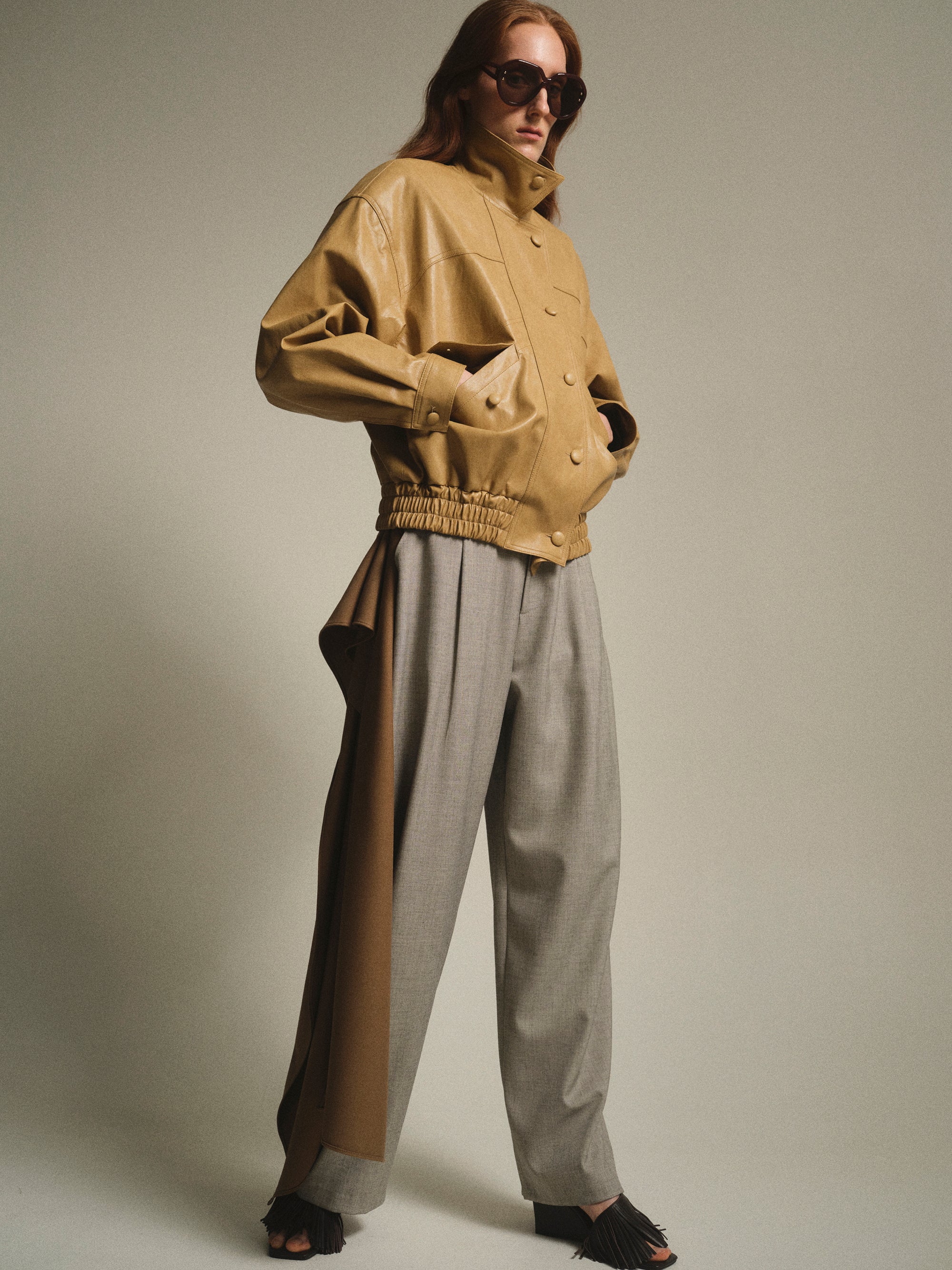 Faux-Leather Bomber Jacket, Butter