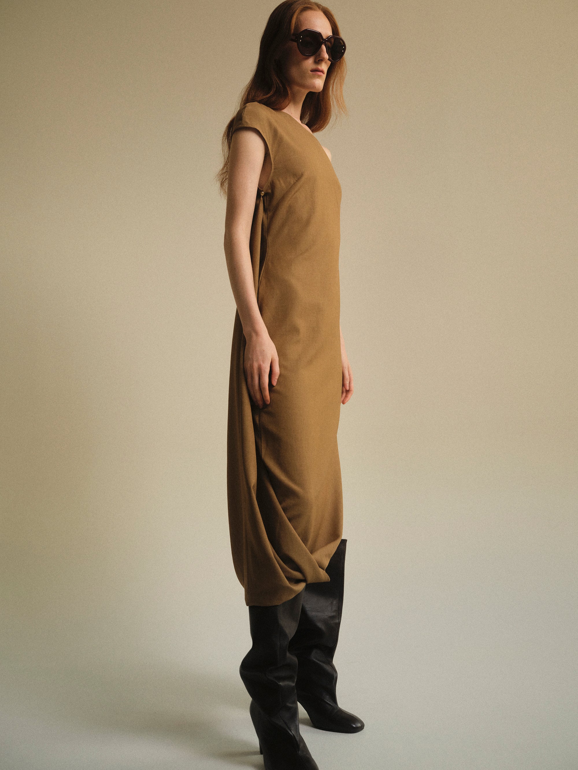 Asymmetric Dress, Beige
