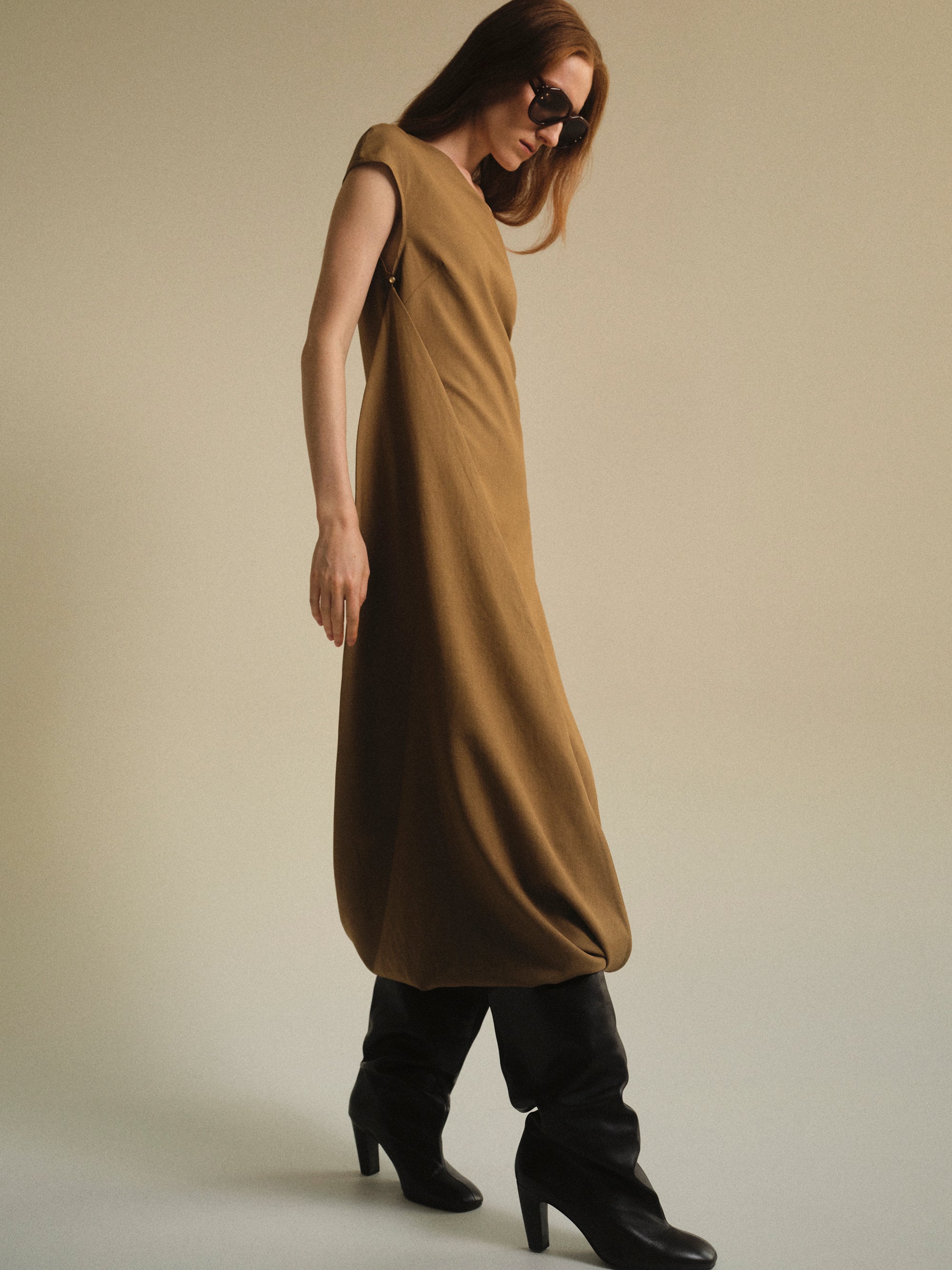 Asymmetric Dress, Beige