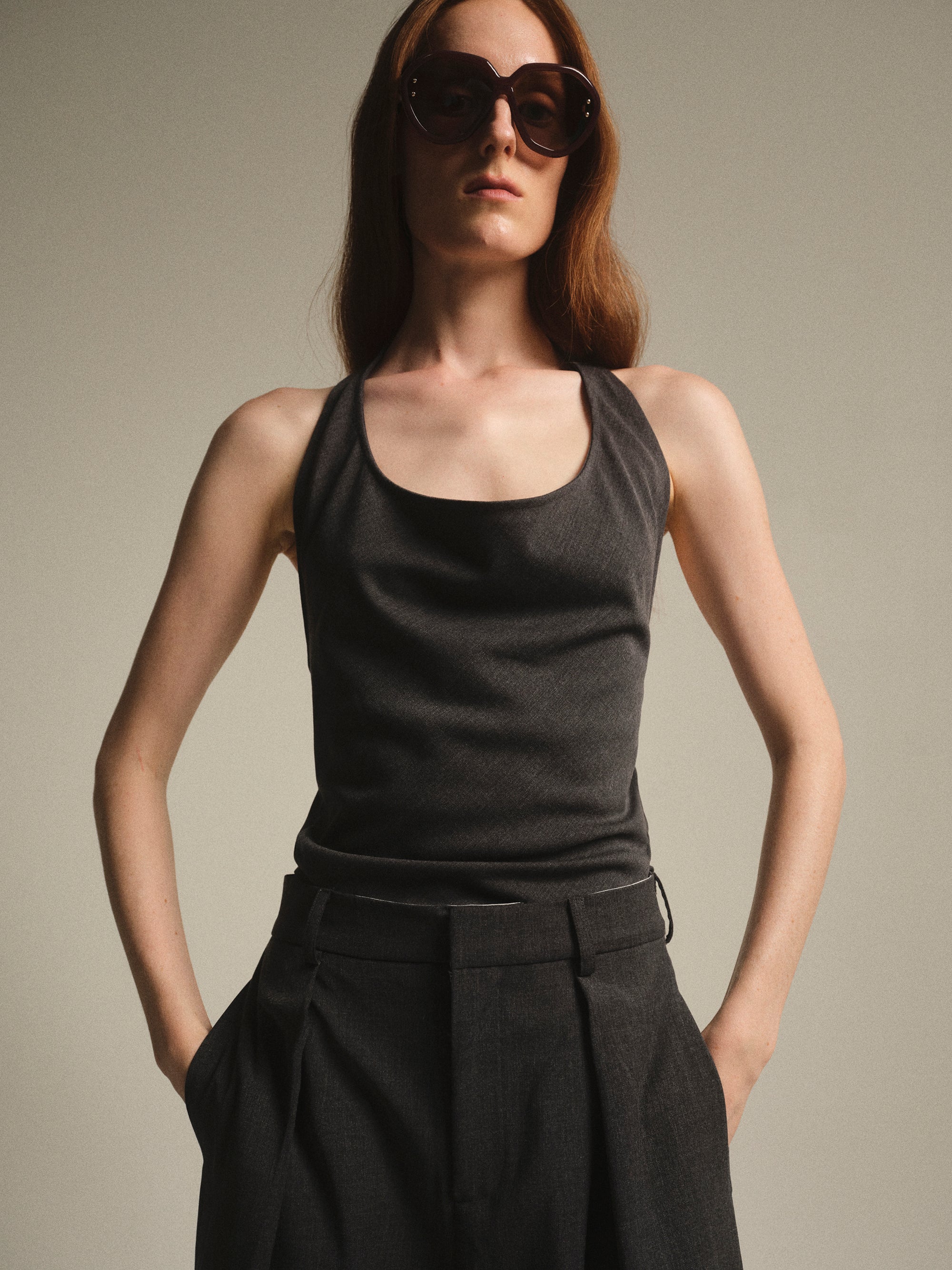 Hopsack Halter Top, Charcoal