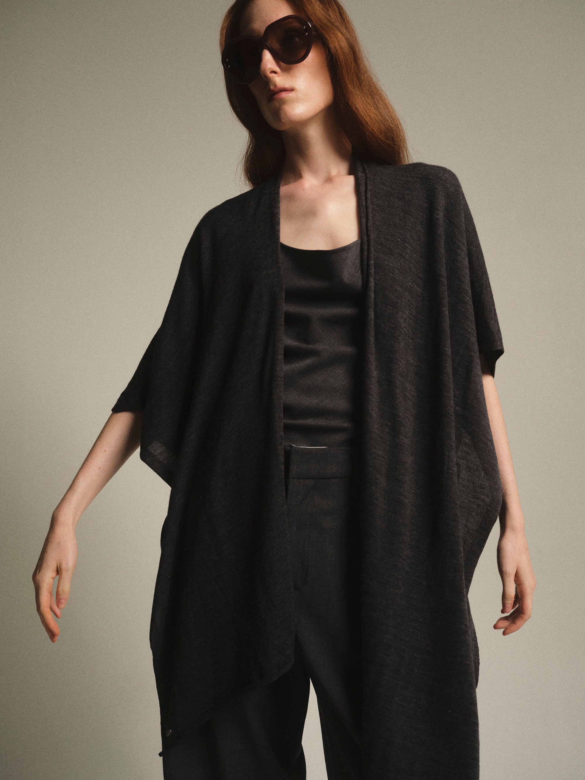 Wool-Blend Knit Shawl, Charcoal