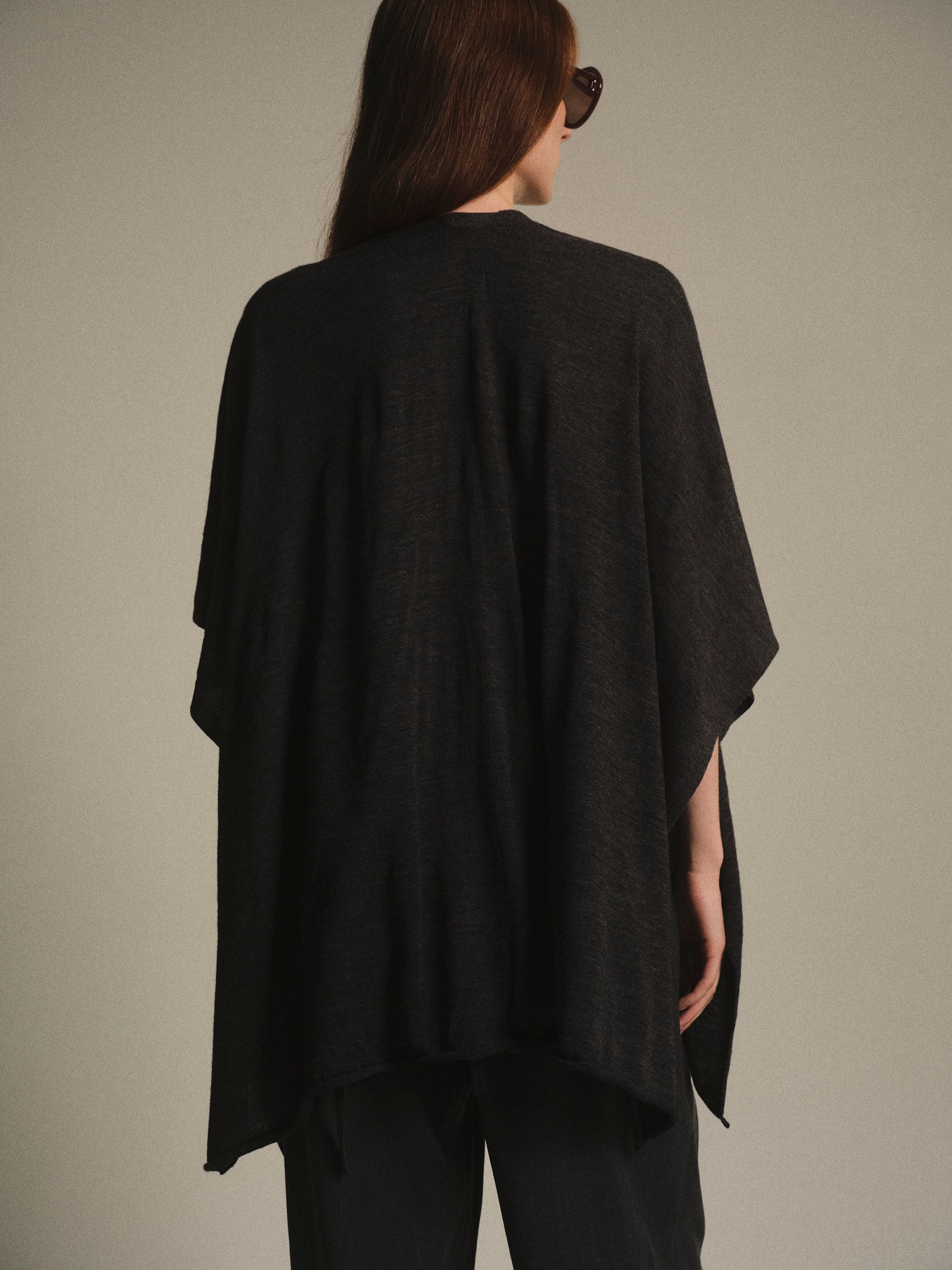 Wool-Blend Knit Shawl, Charcoal