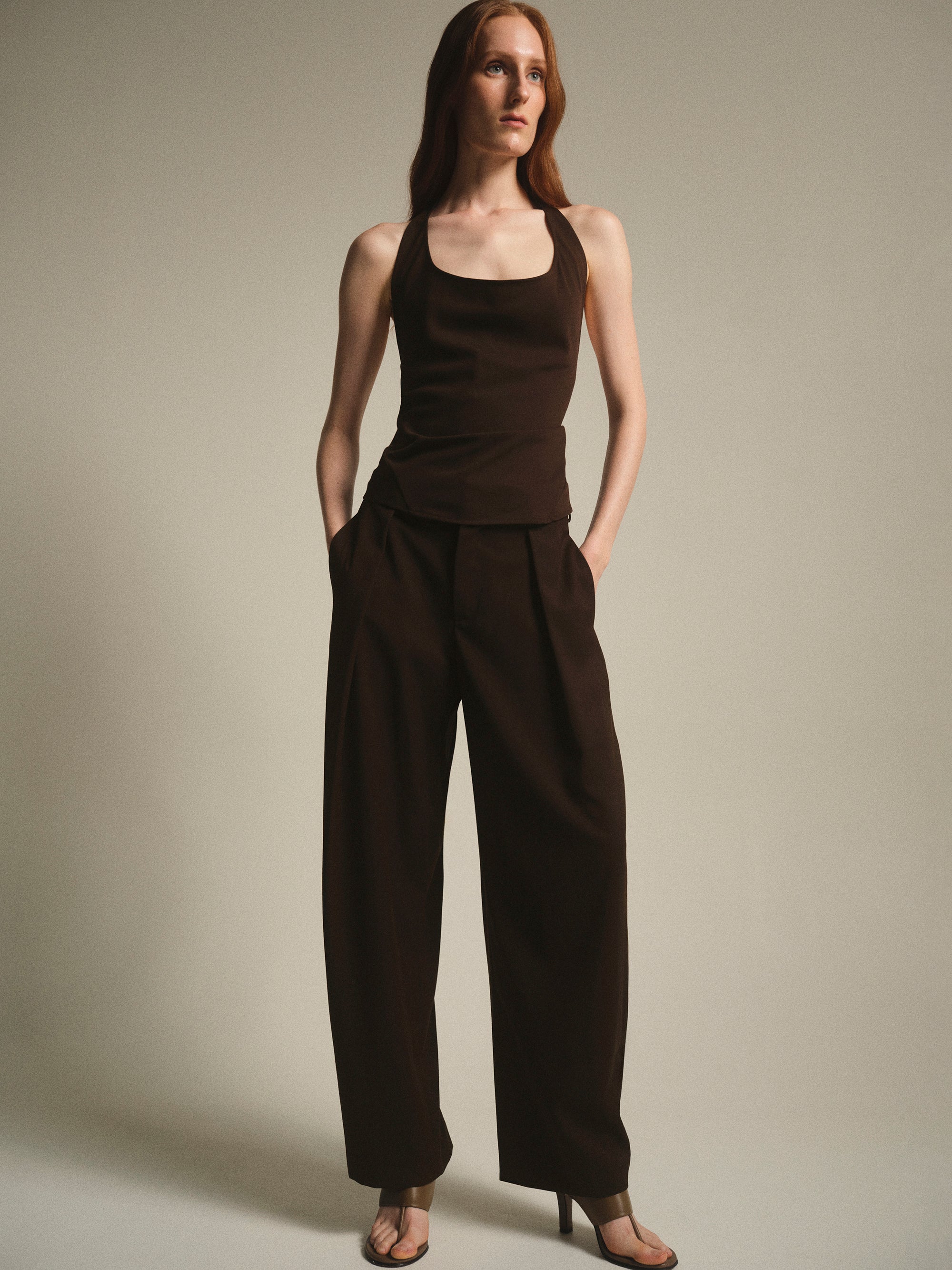 Hopsack Relaxed Trousers, Brown