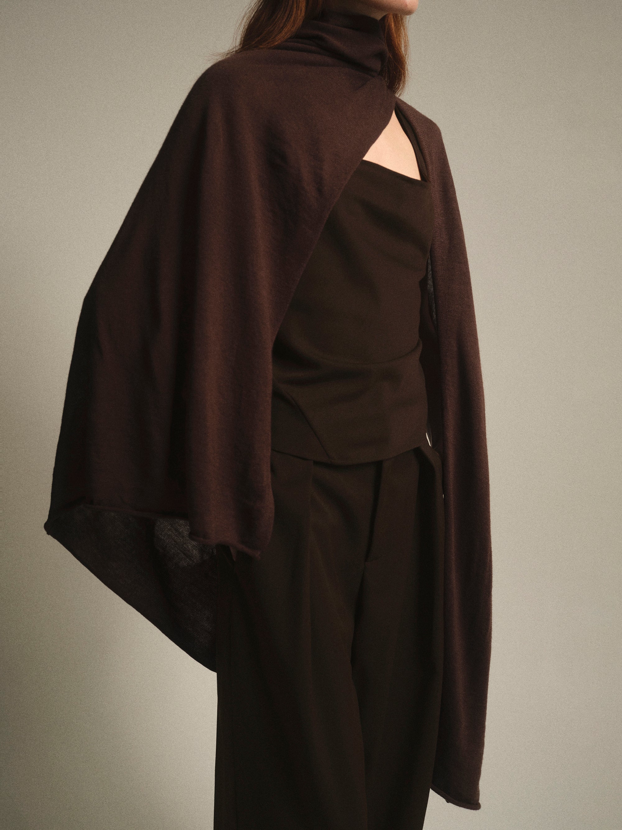 Wool-Blend Knit Shawl, Brown