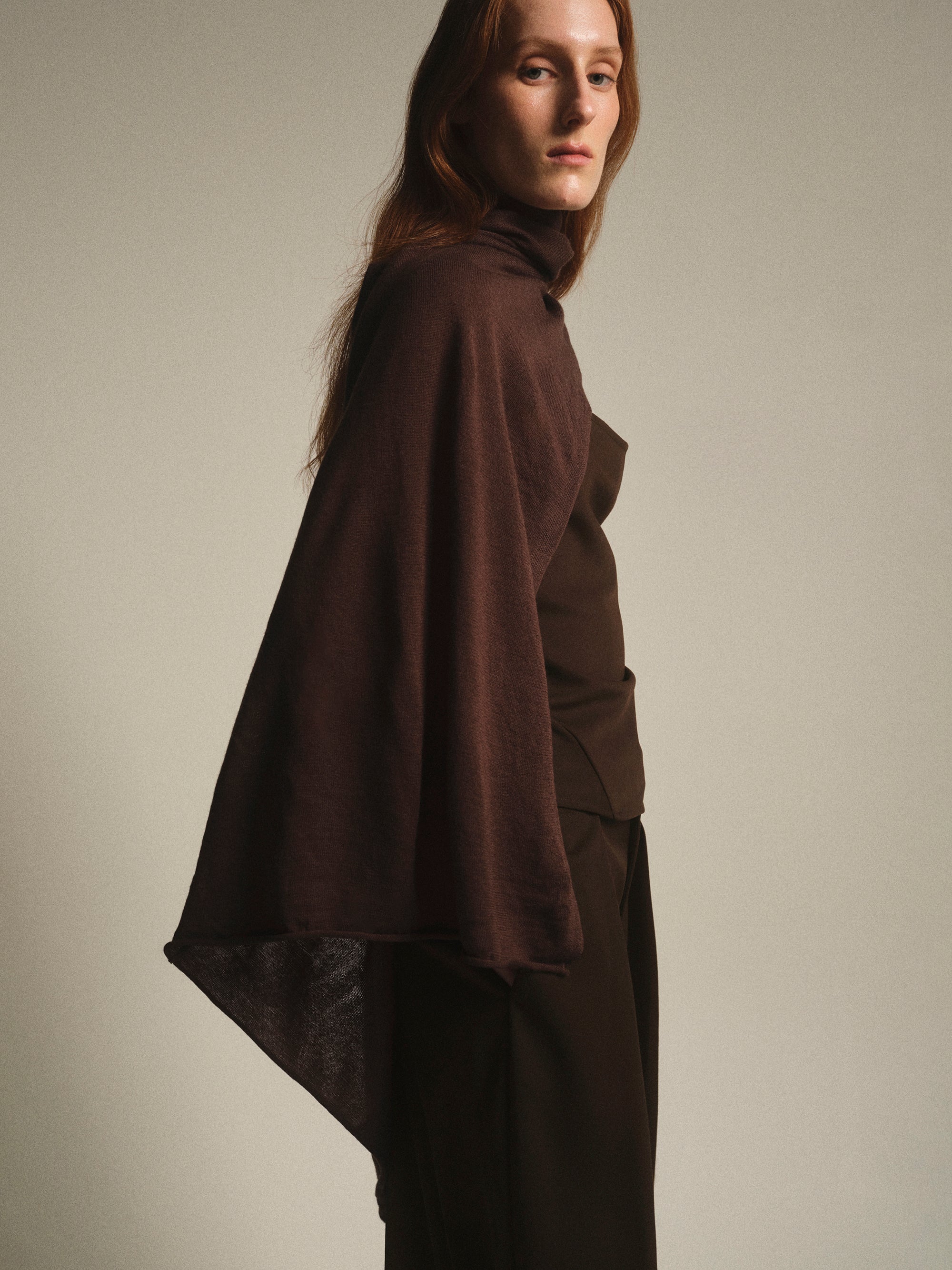 Wool-Blend Knit Shawl, Brown