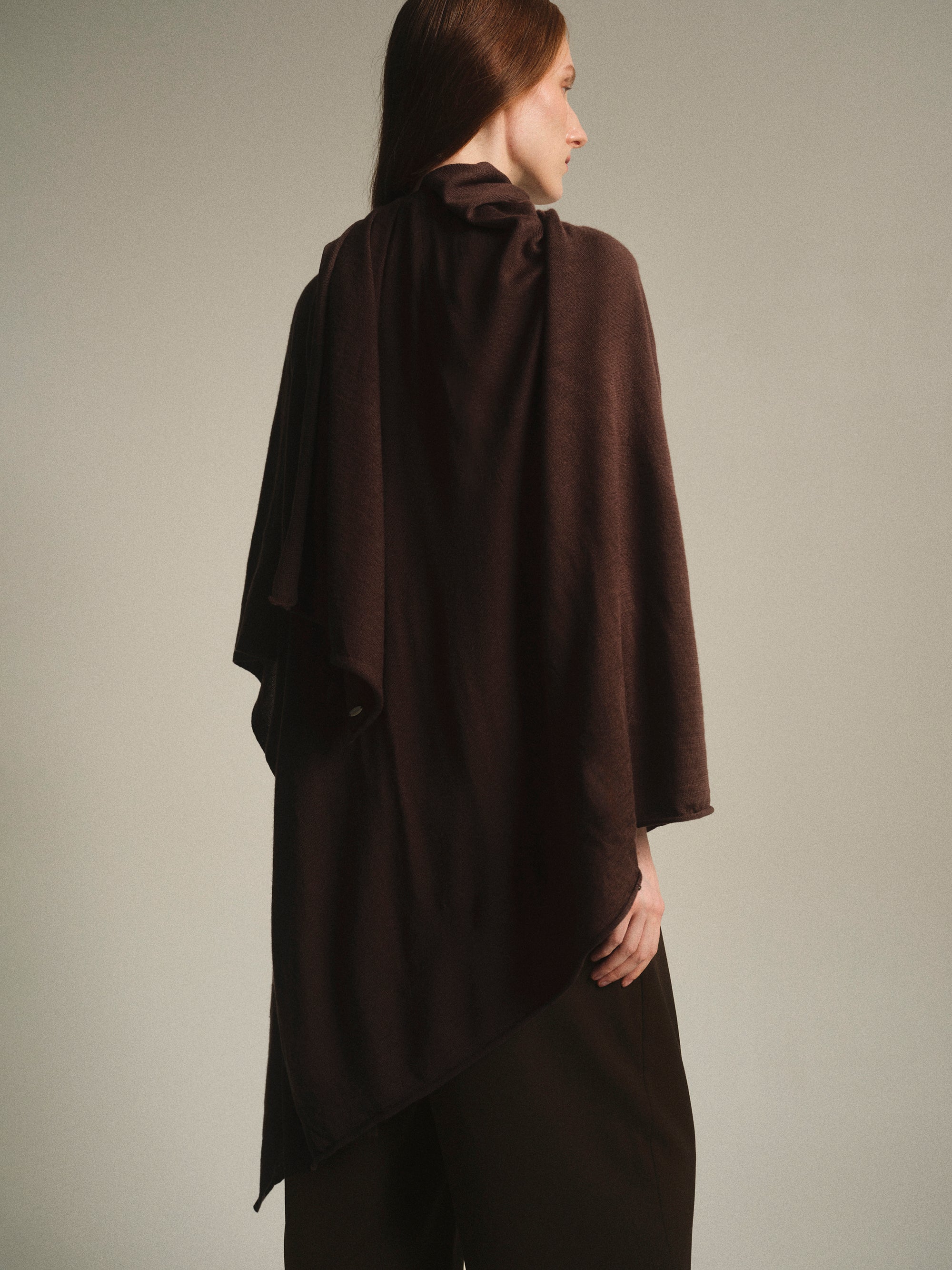 Wool-Blend Knit Shawl, Brown