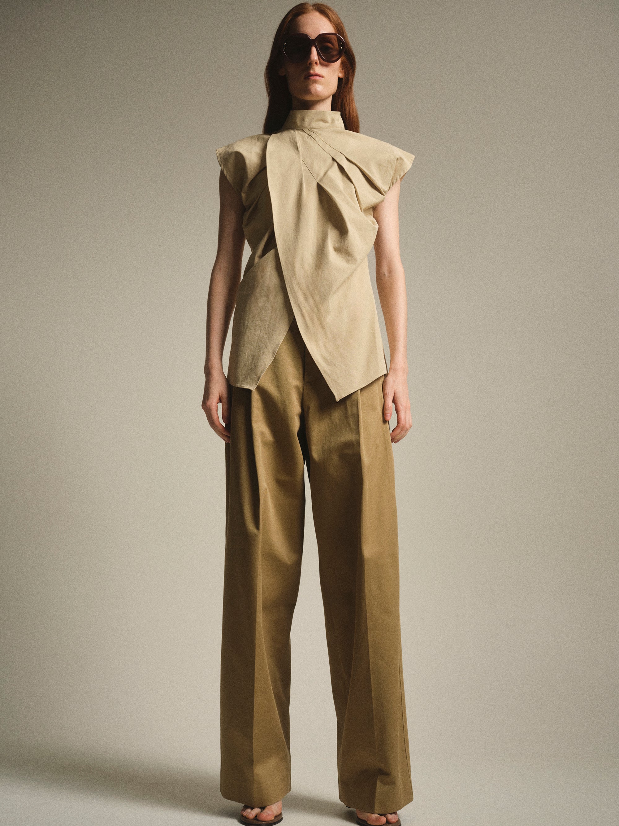 Draped Wrap Shirt, Beige