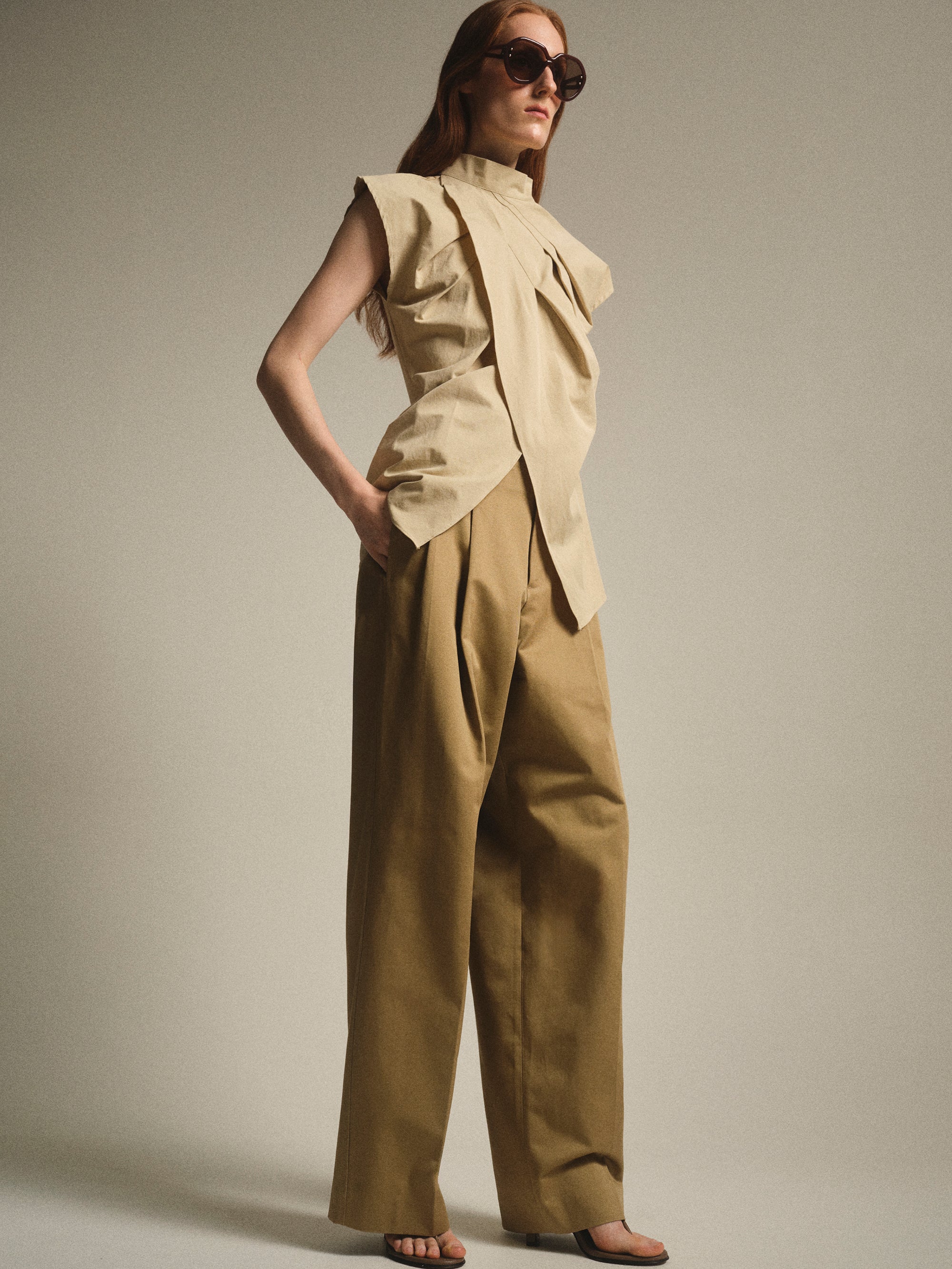Draped Wrap Shirt, Beige