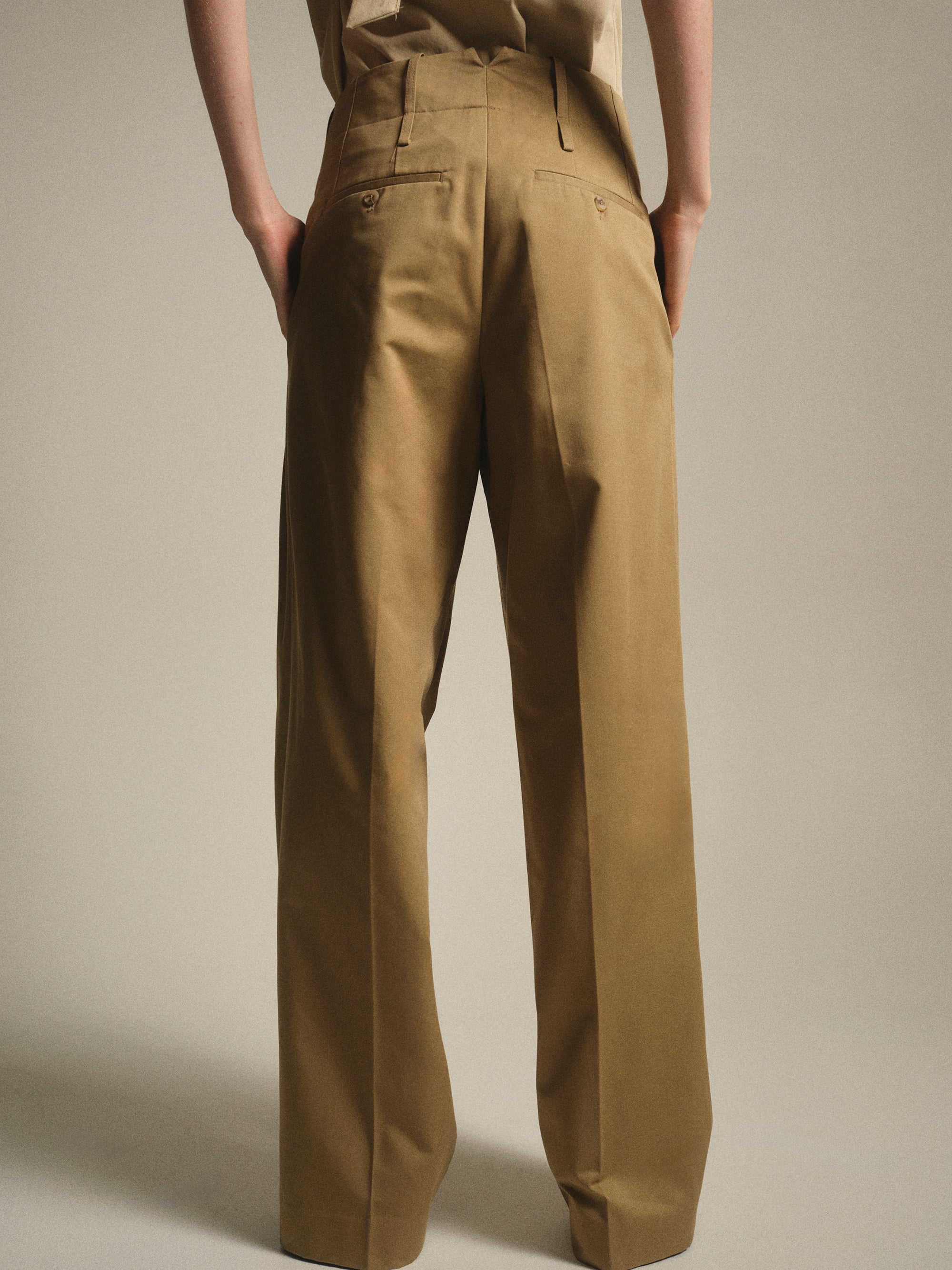 Double Waistband Chino Trousers, Beige