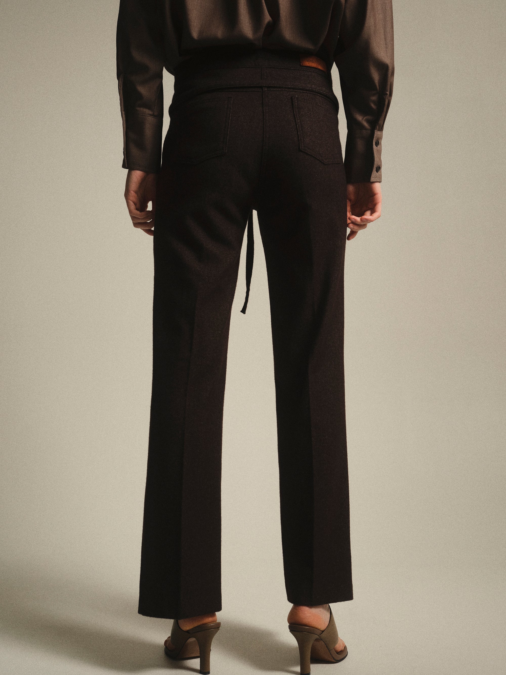 Belted Flared Pants, Brown