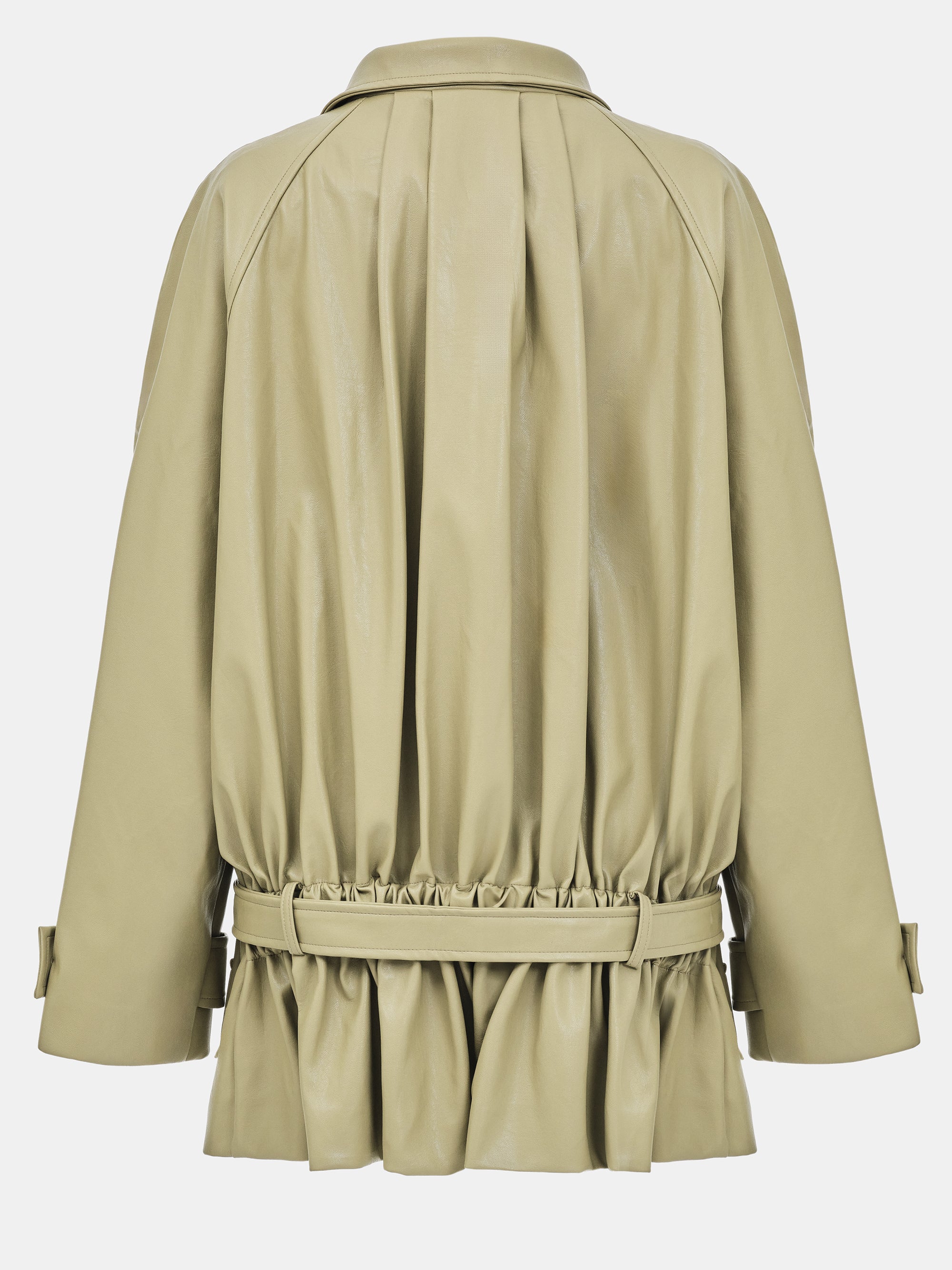 Pleated Faux-Leather Jacket, Olive