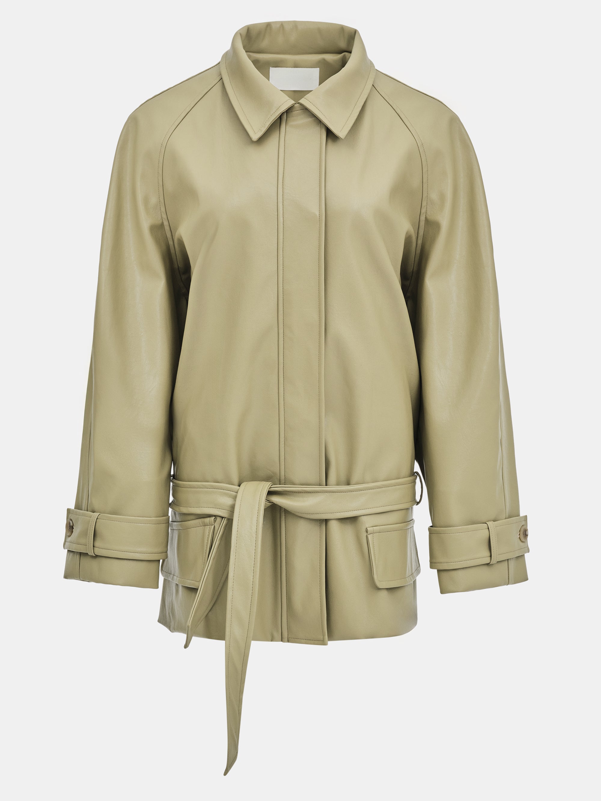 Pleated Faux-Leather Jacket, Olive