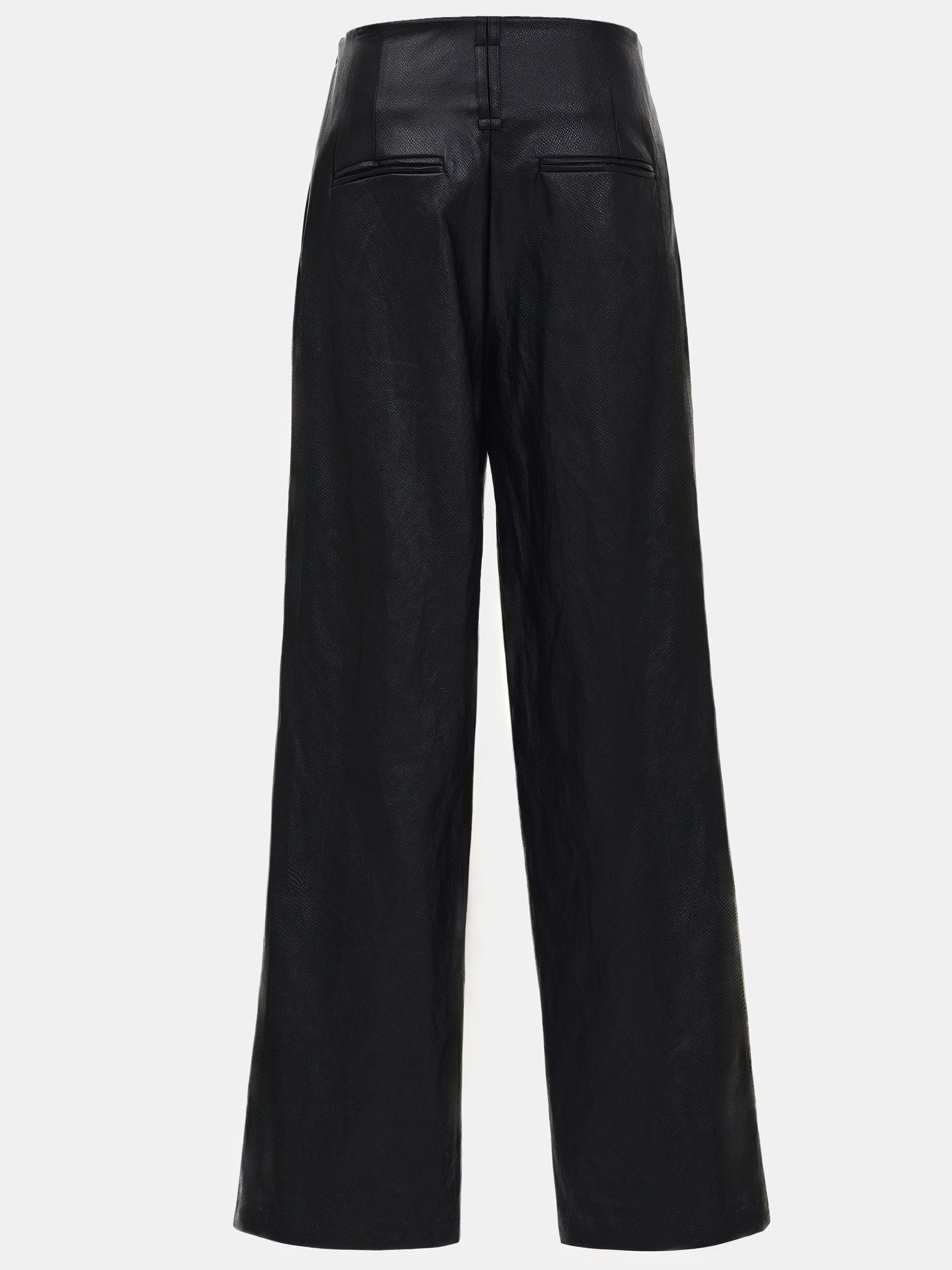 Pleated Croc-Effect Leather Pants, Black