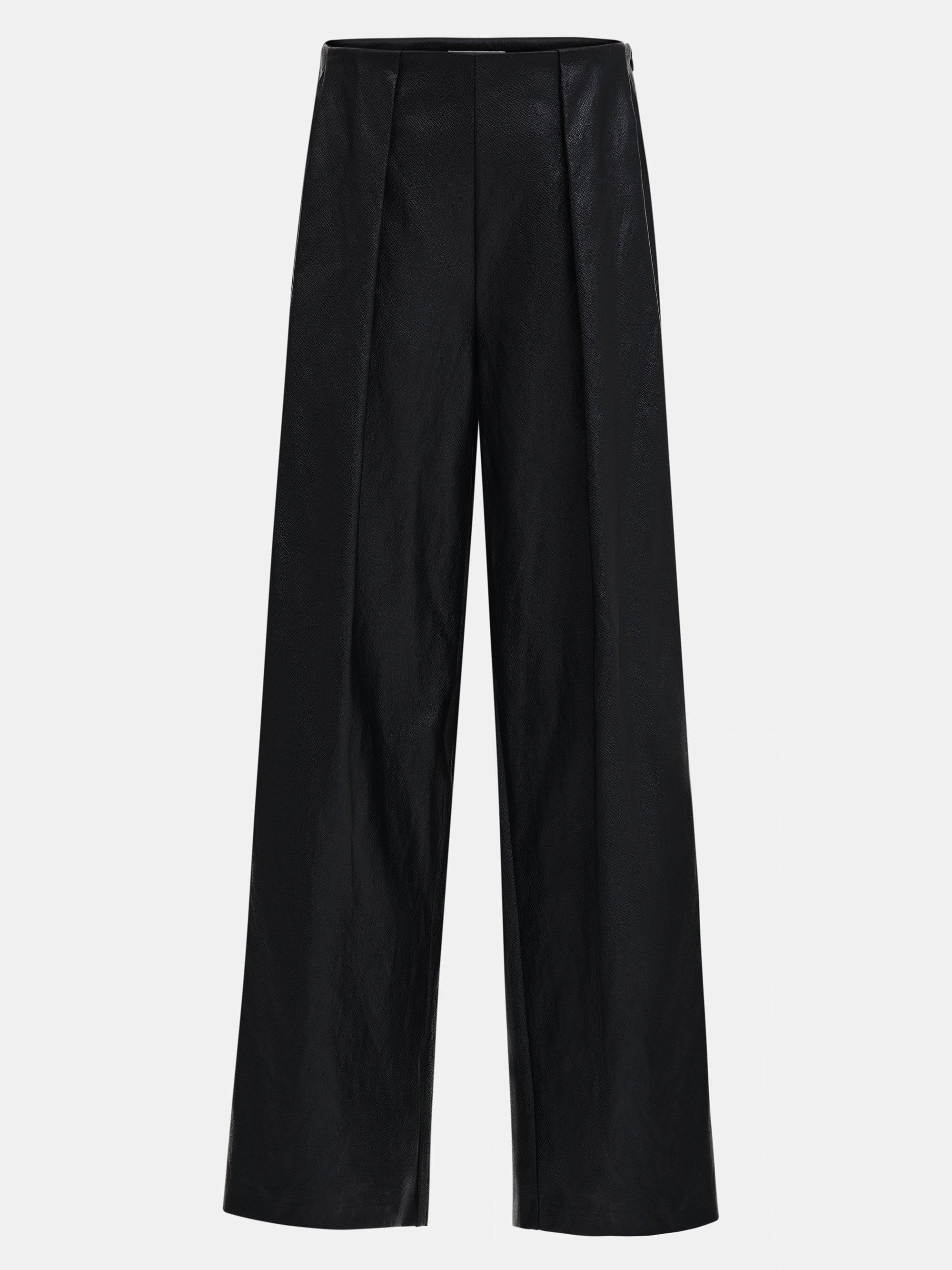 Pleated Croc-Effect Leather Pants, Black
