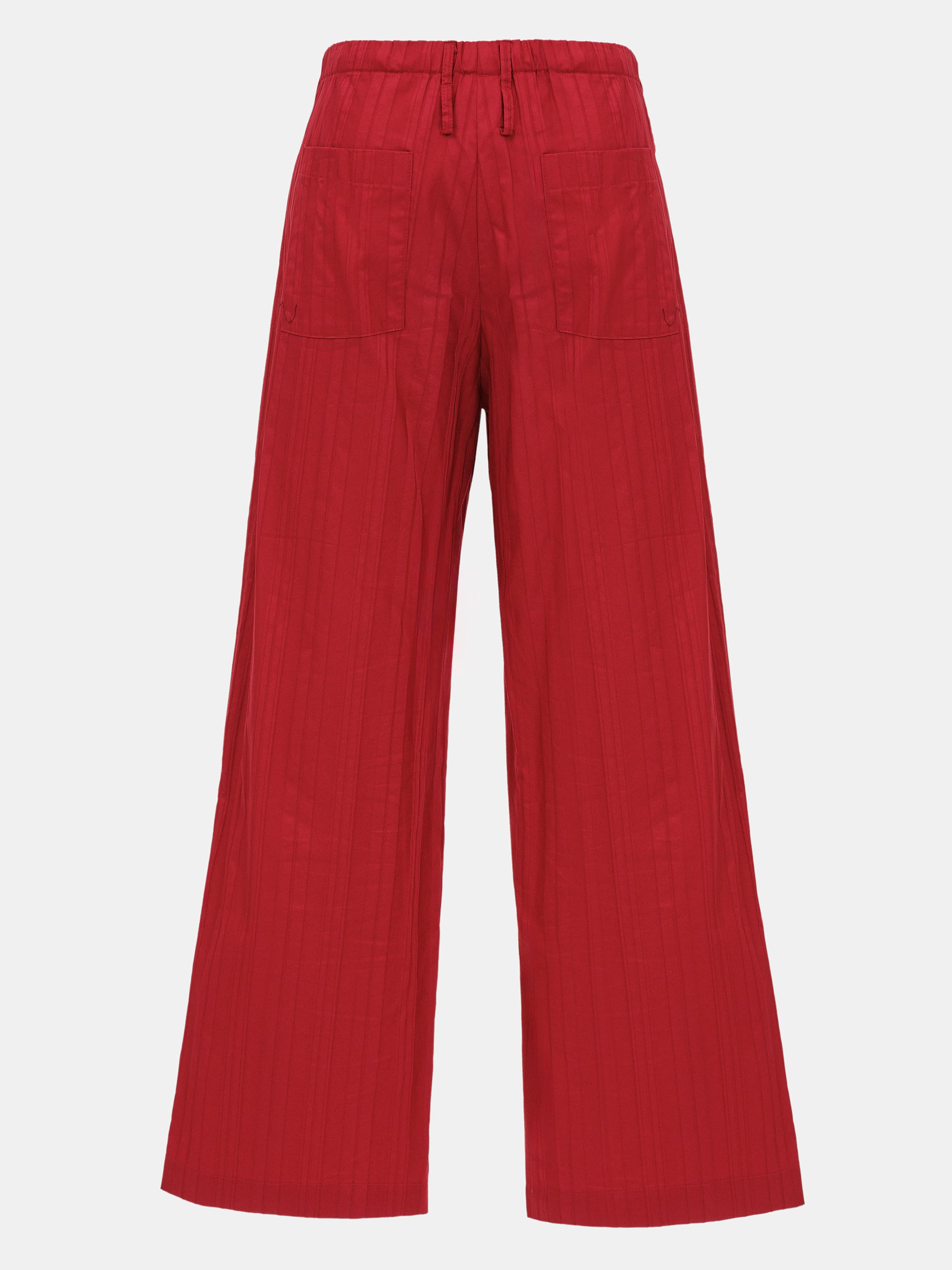 Drawstring Striped Trousers, Red