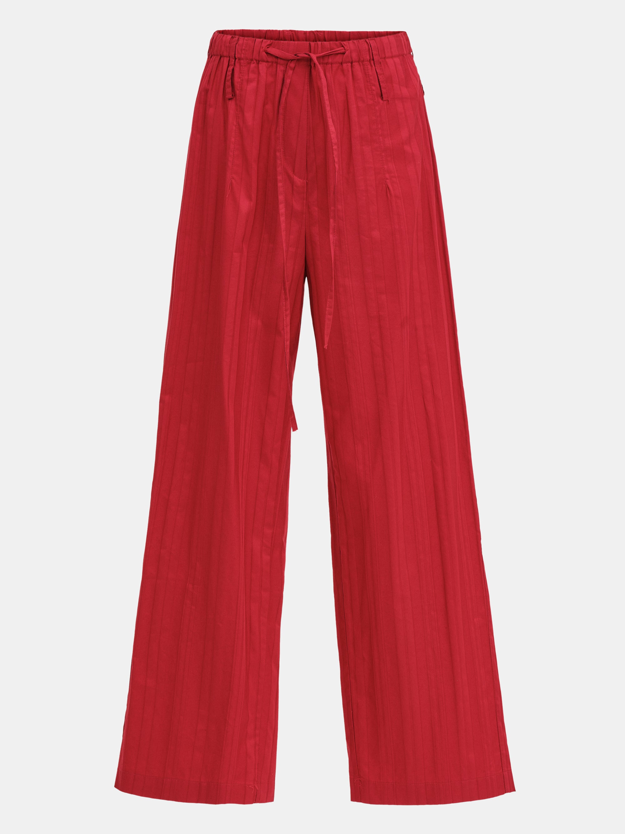 Drawstring Striped Trousers, Red