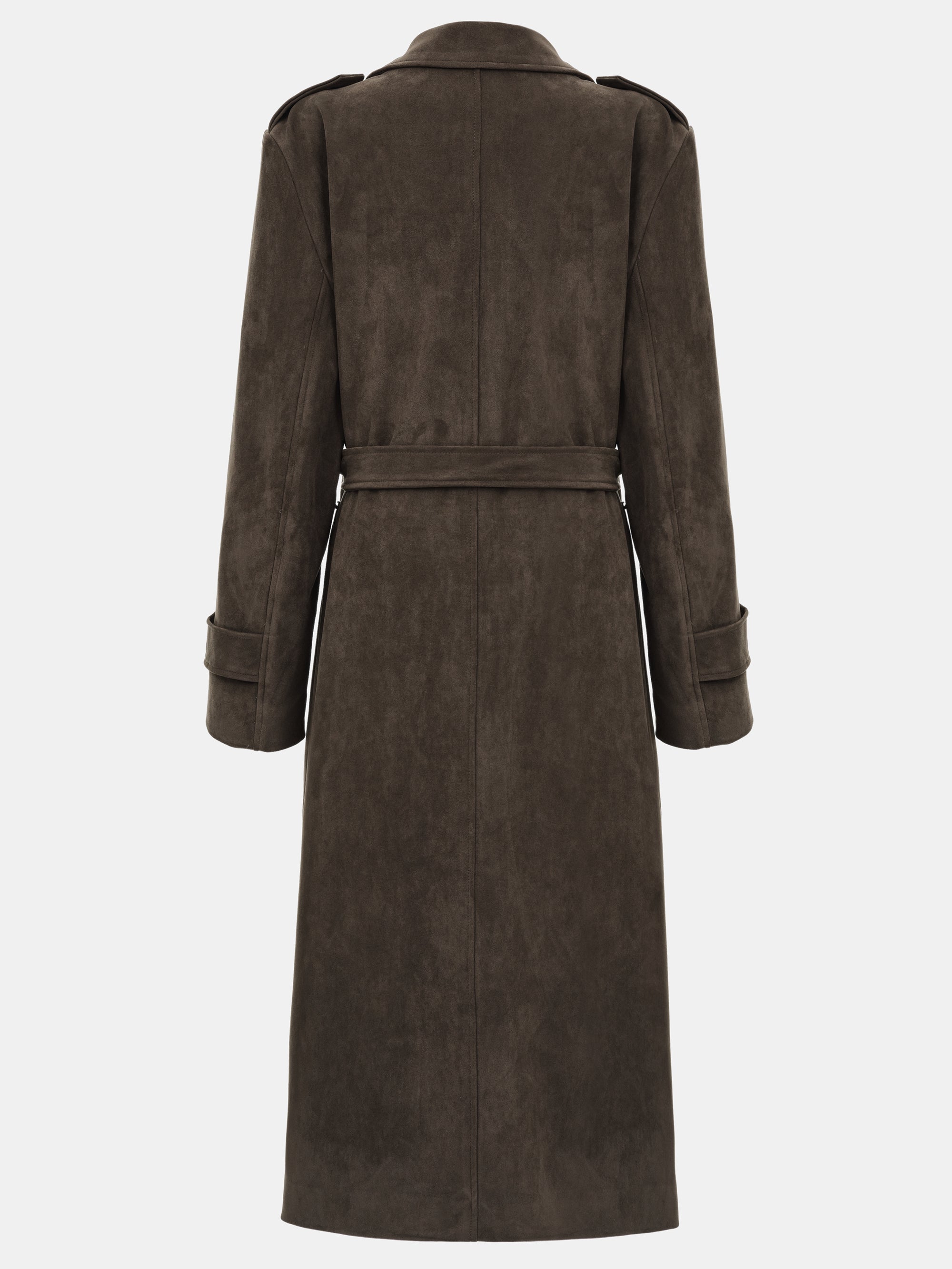 Faux Suede Long Trench, Brown