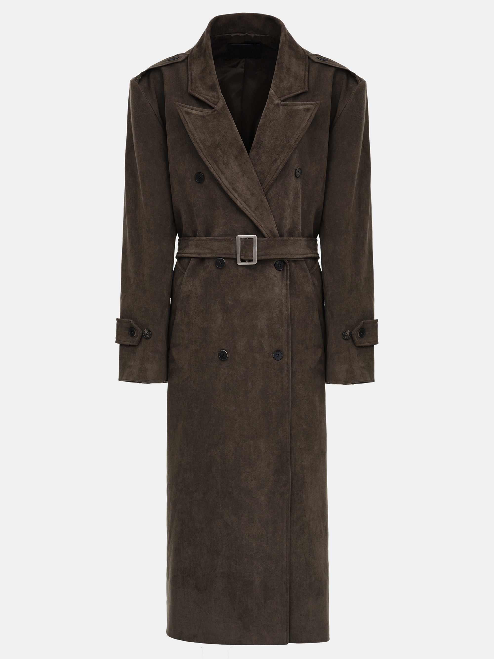 Faux Suede Long Trench, Brown