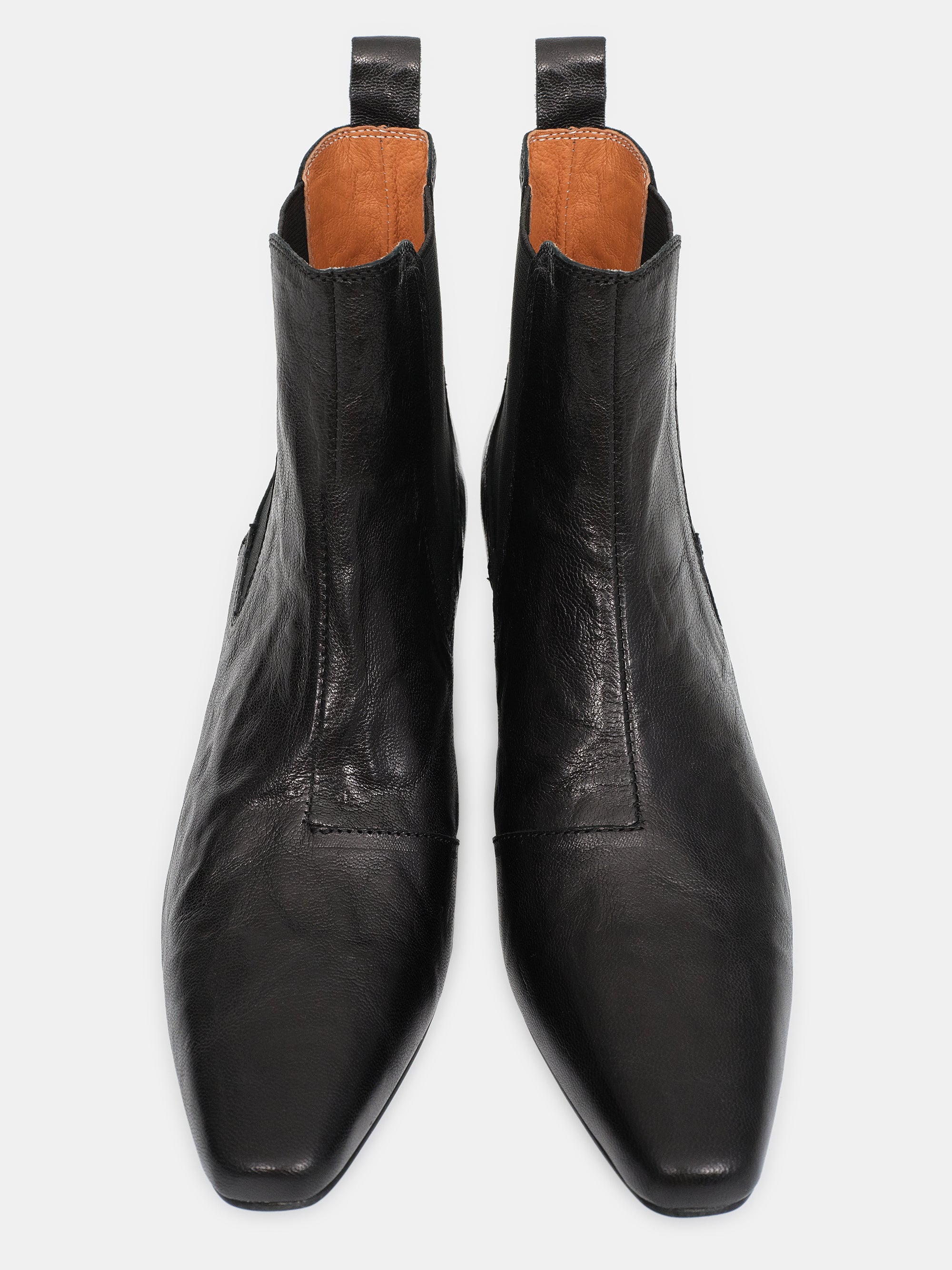 Crinkled Leather Chelsea Boots, Black