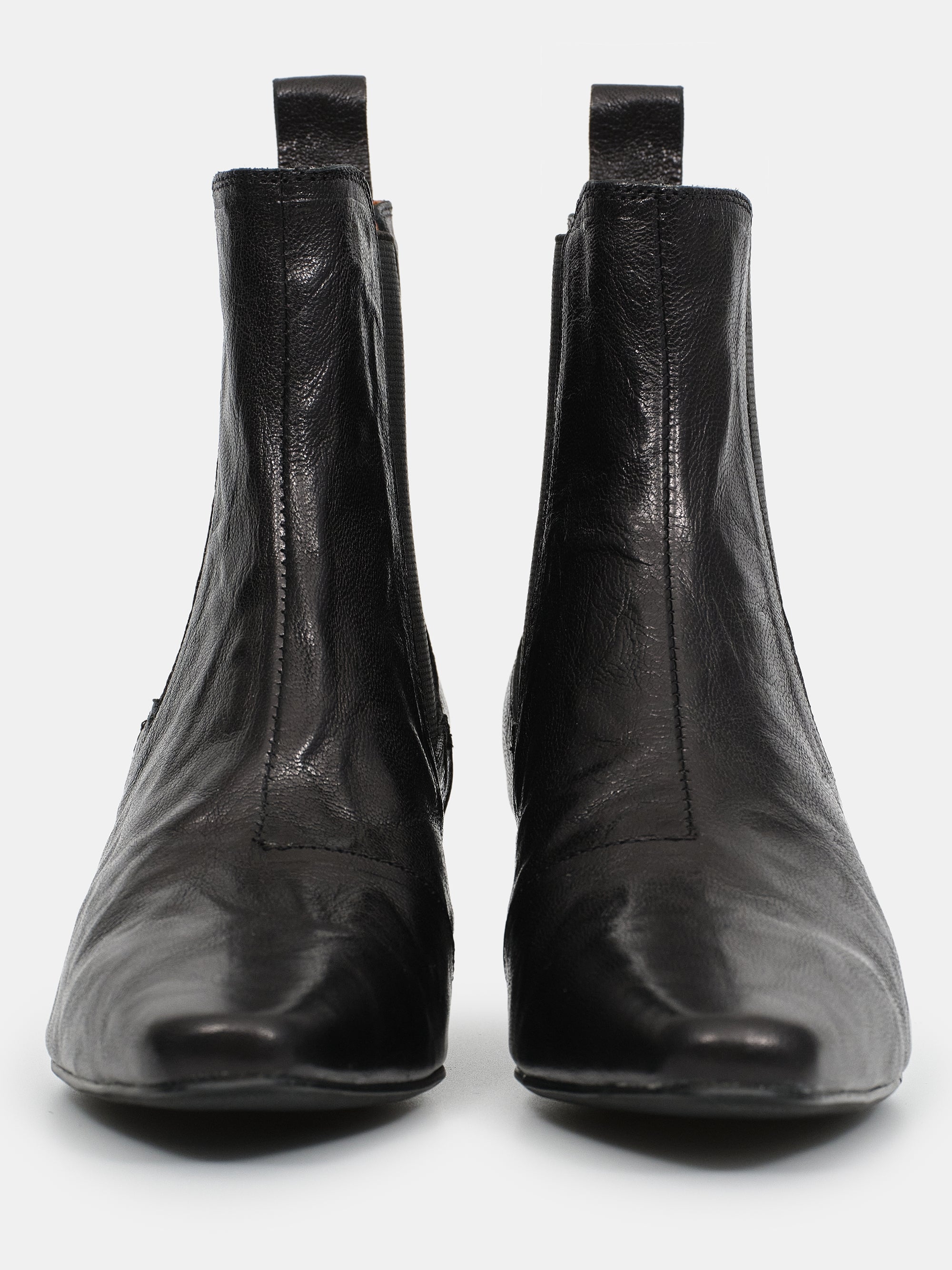 Crinkled Leather Chelsea Boots, Black