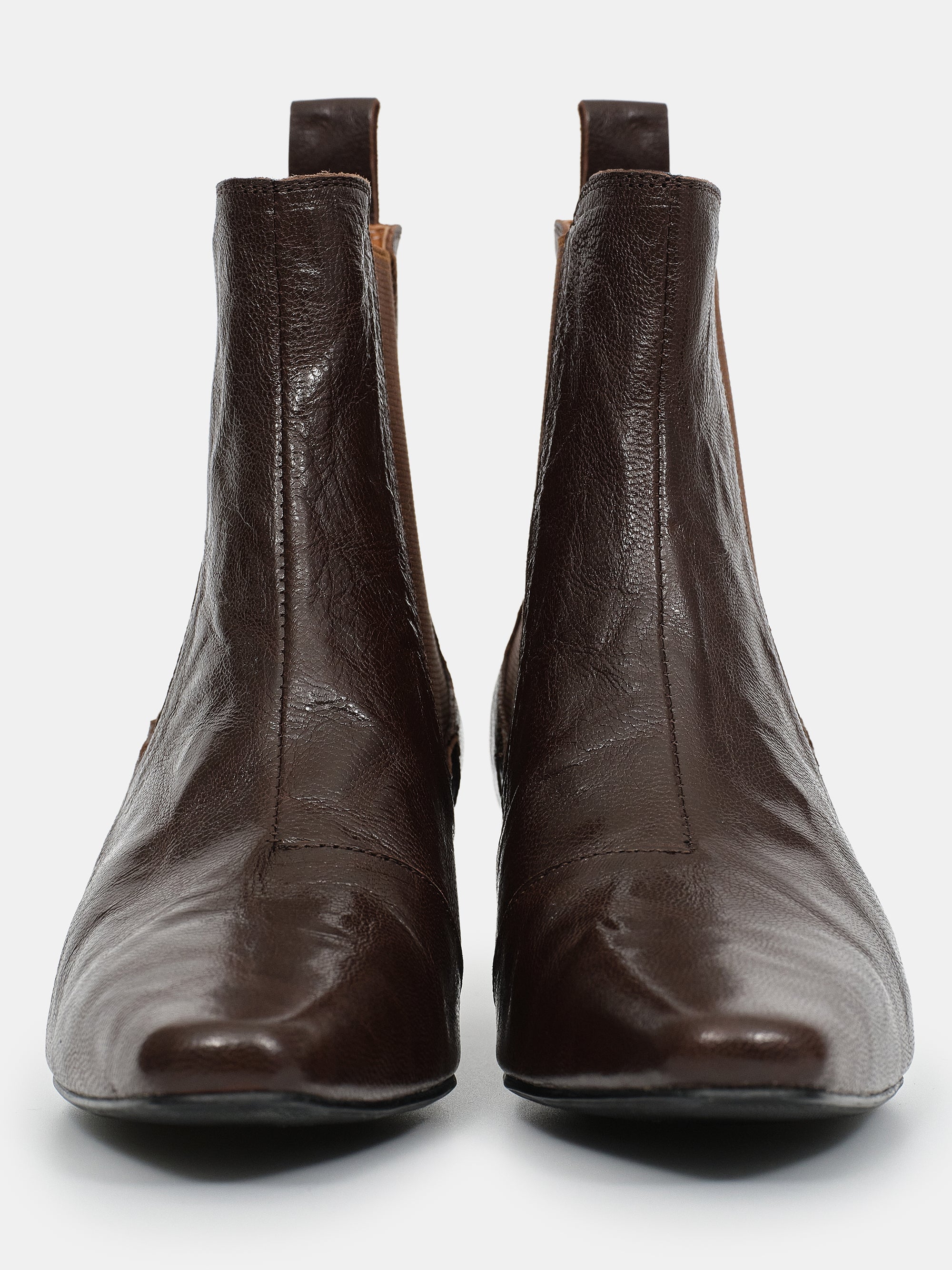 Crinkled Leather Chelsea Boots, Brown