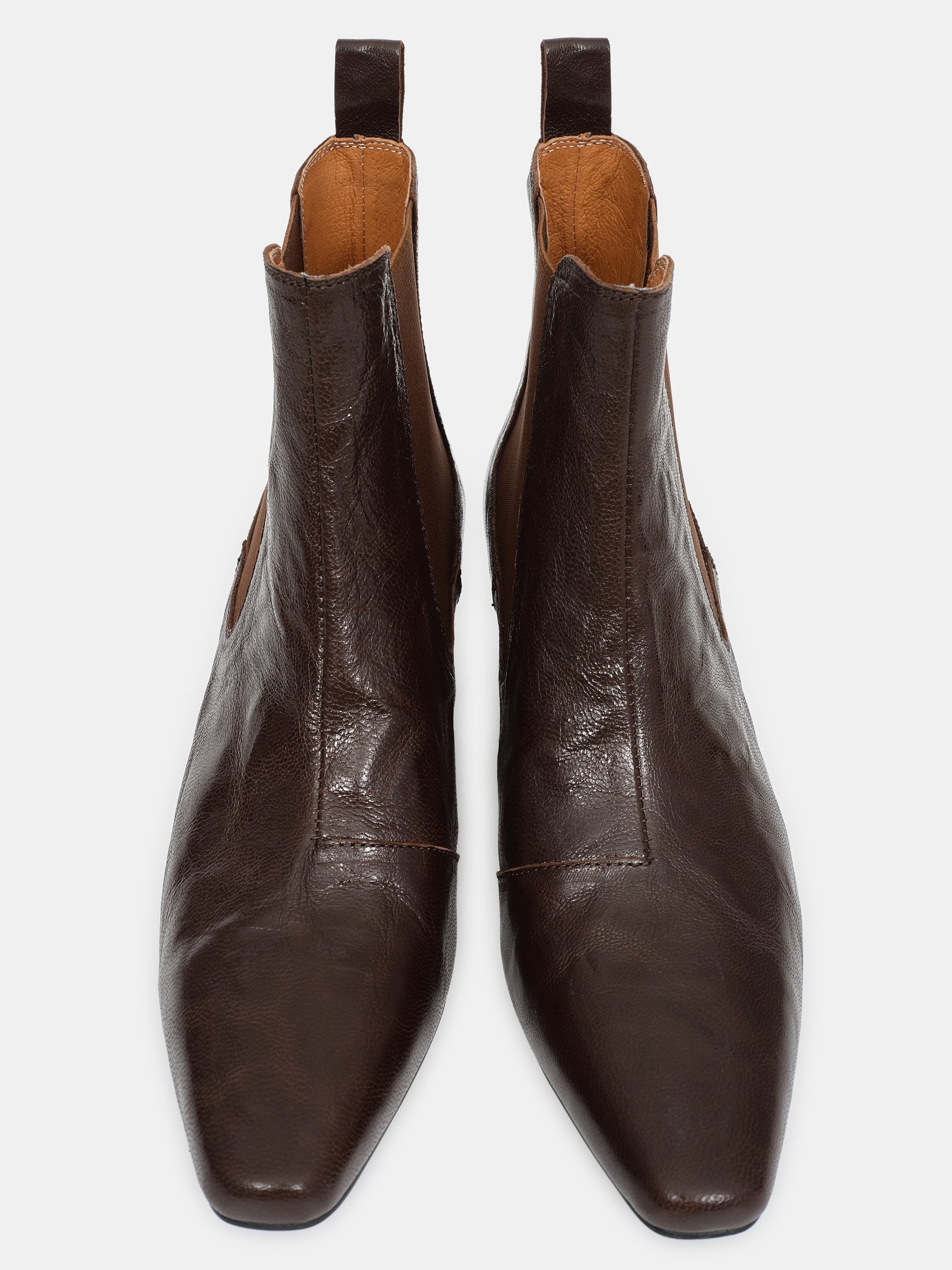 Crinkled Leather Chelsea Boots, Brown