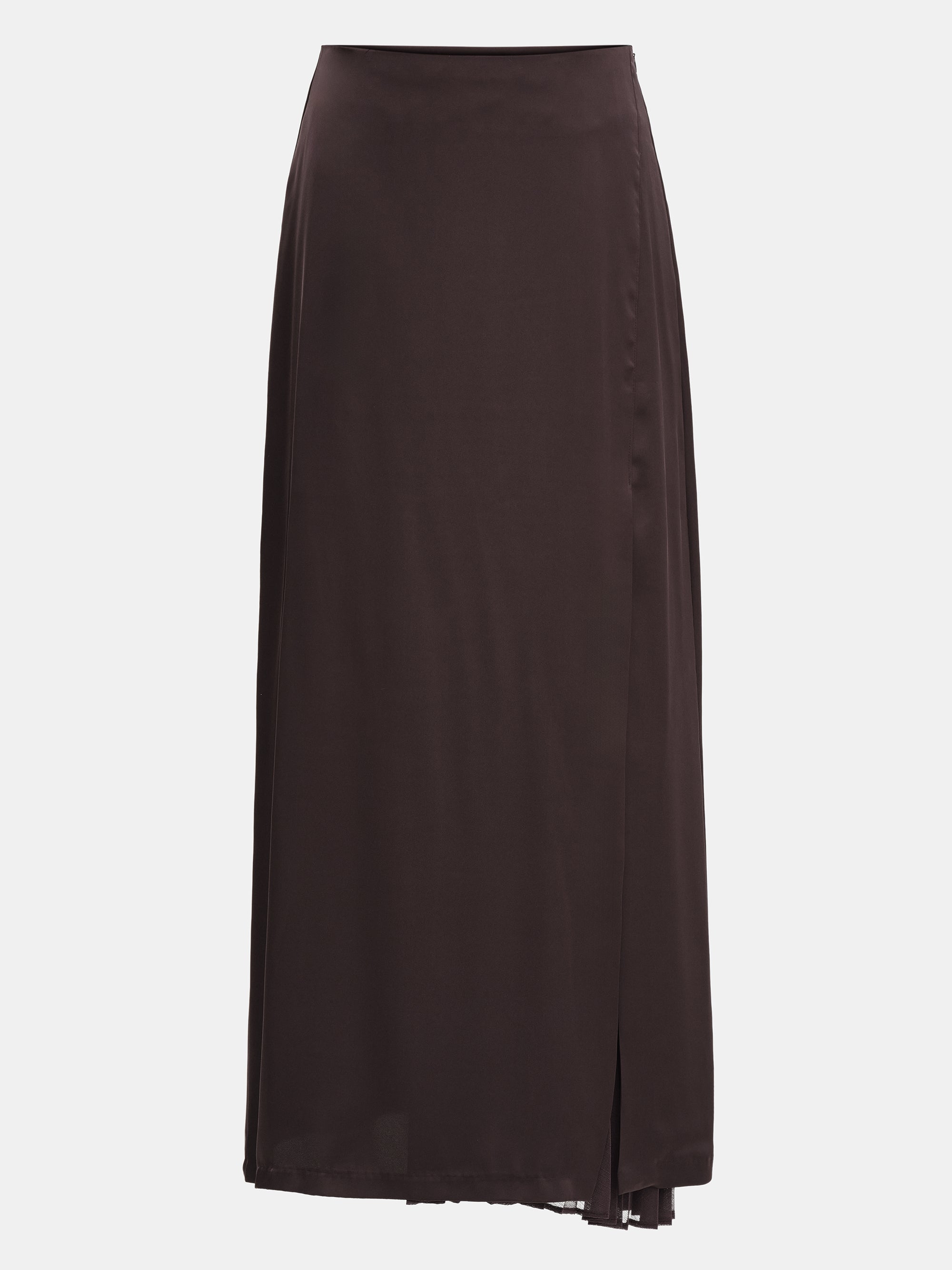 Satin-Effect Midi Skirt, Brown