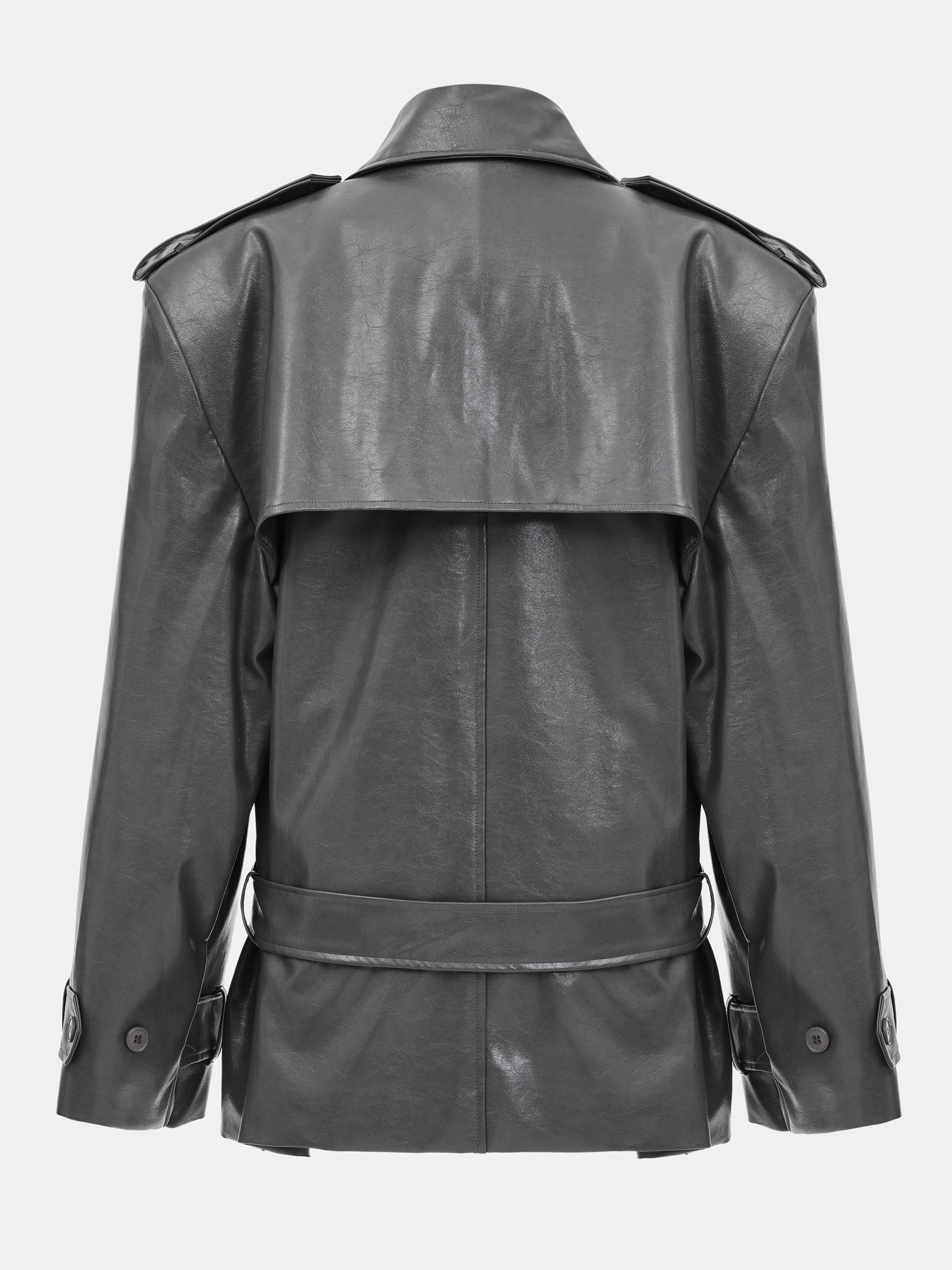 Faux-Leather Short Trench, Grey