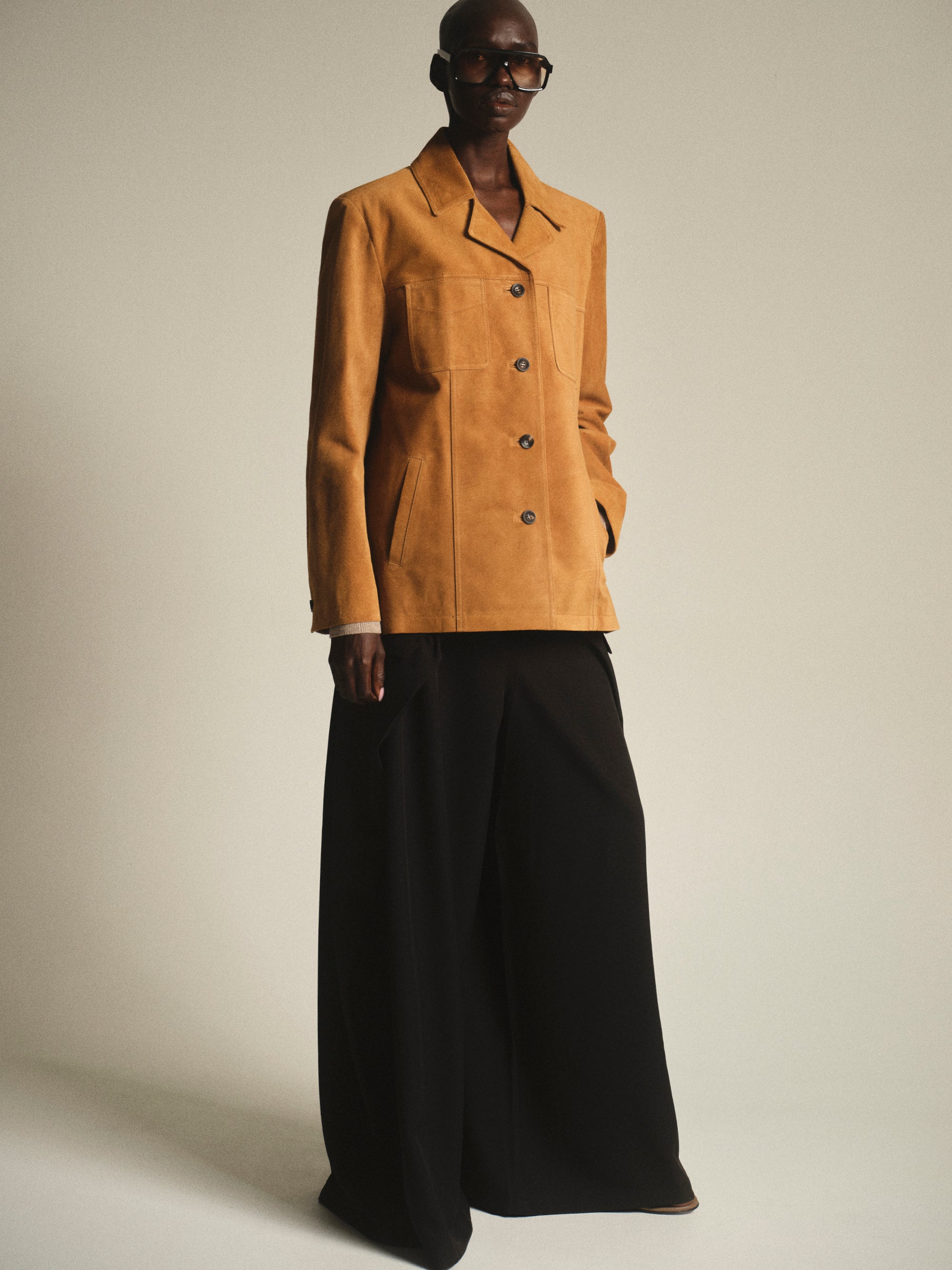 Suede Buttoned Blazer, Camel