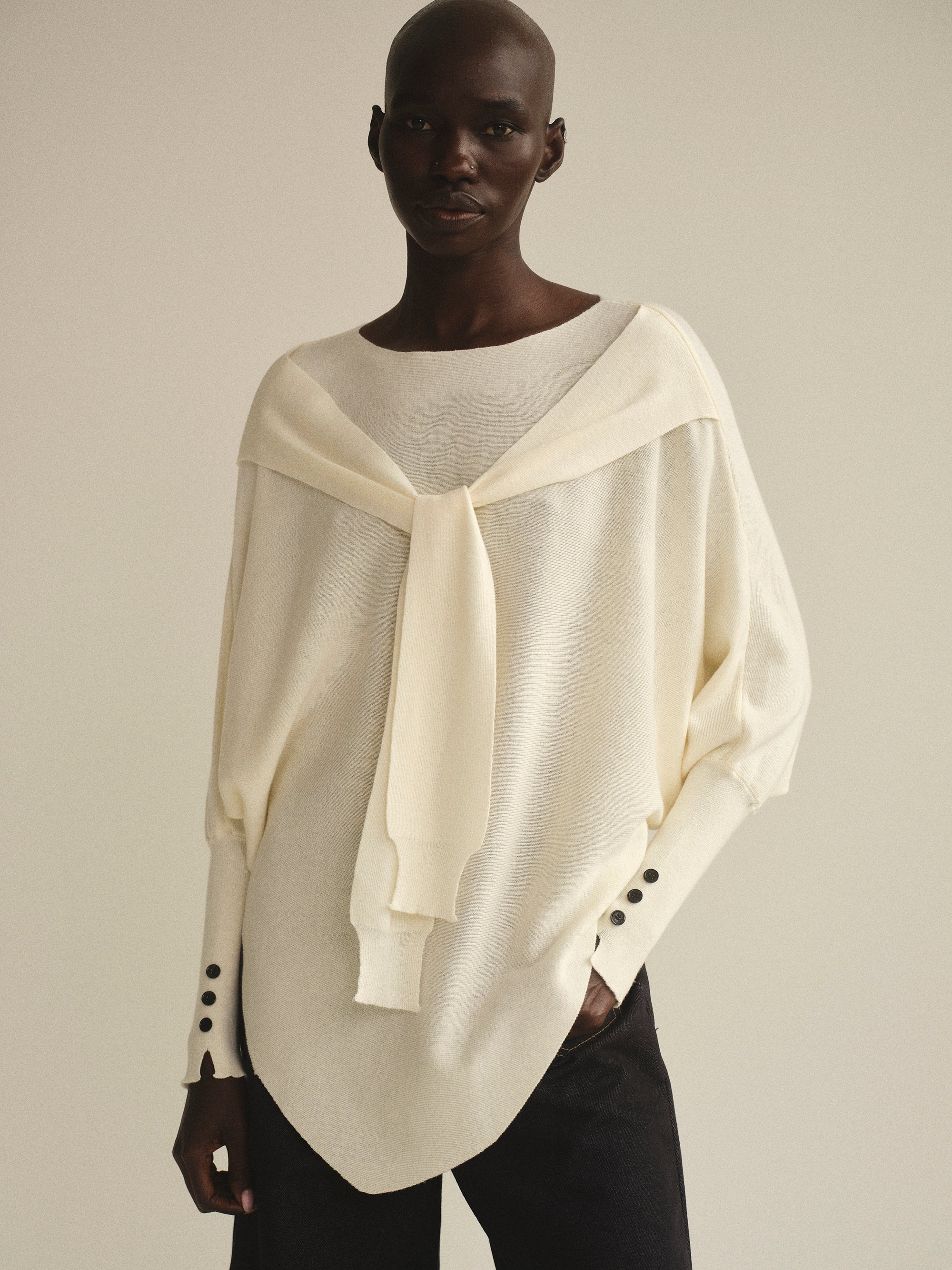 Double Sleeve Knit Top, Ivory