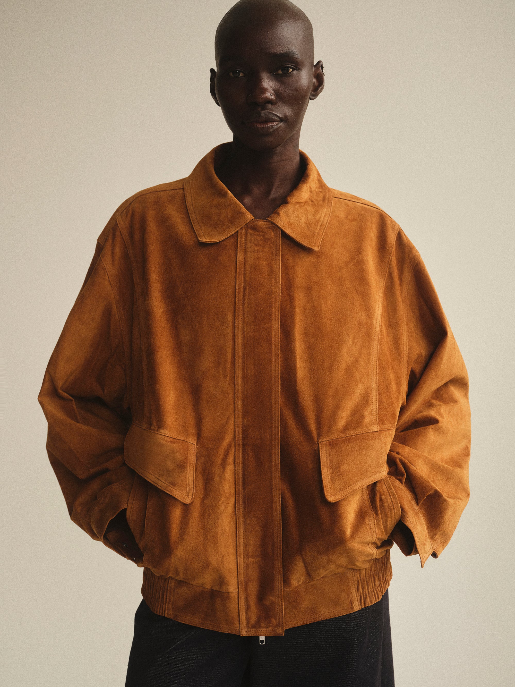 Suede Bomber Jacket, Cognac