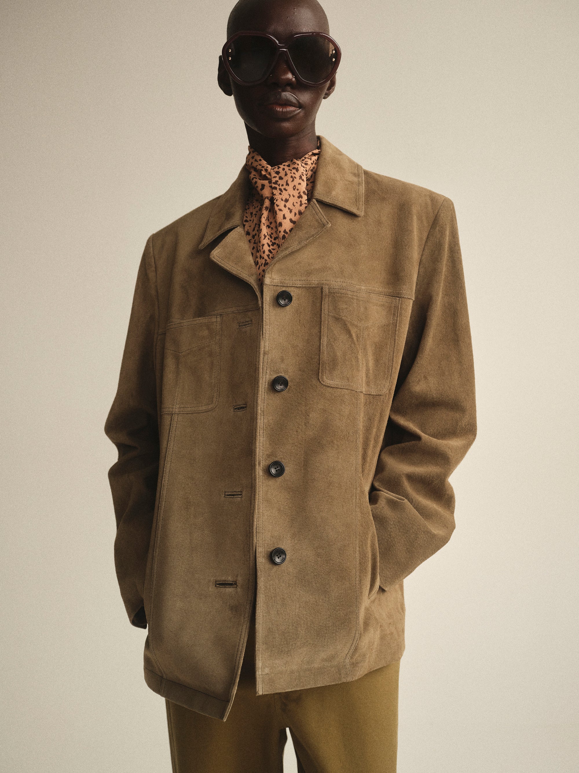 Suede Buttoned Blazer, Mousse