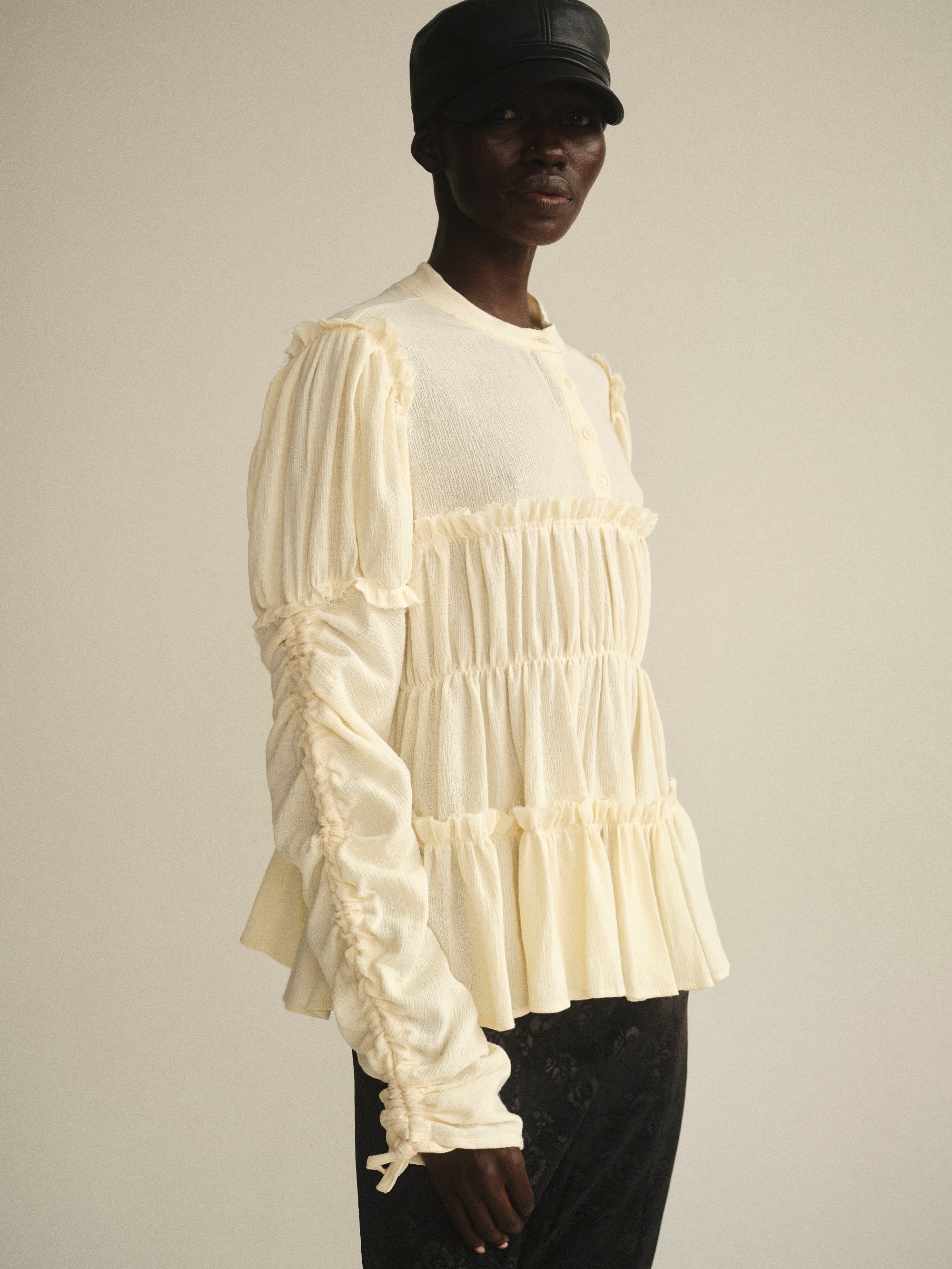 Gathered Georgette Top, Pale Yellow
