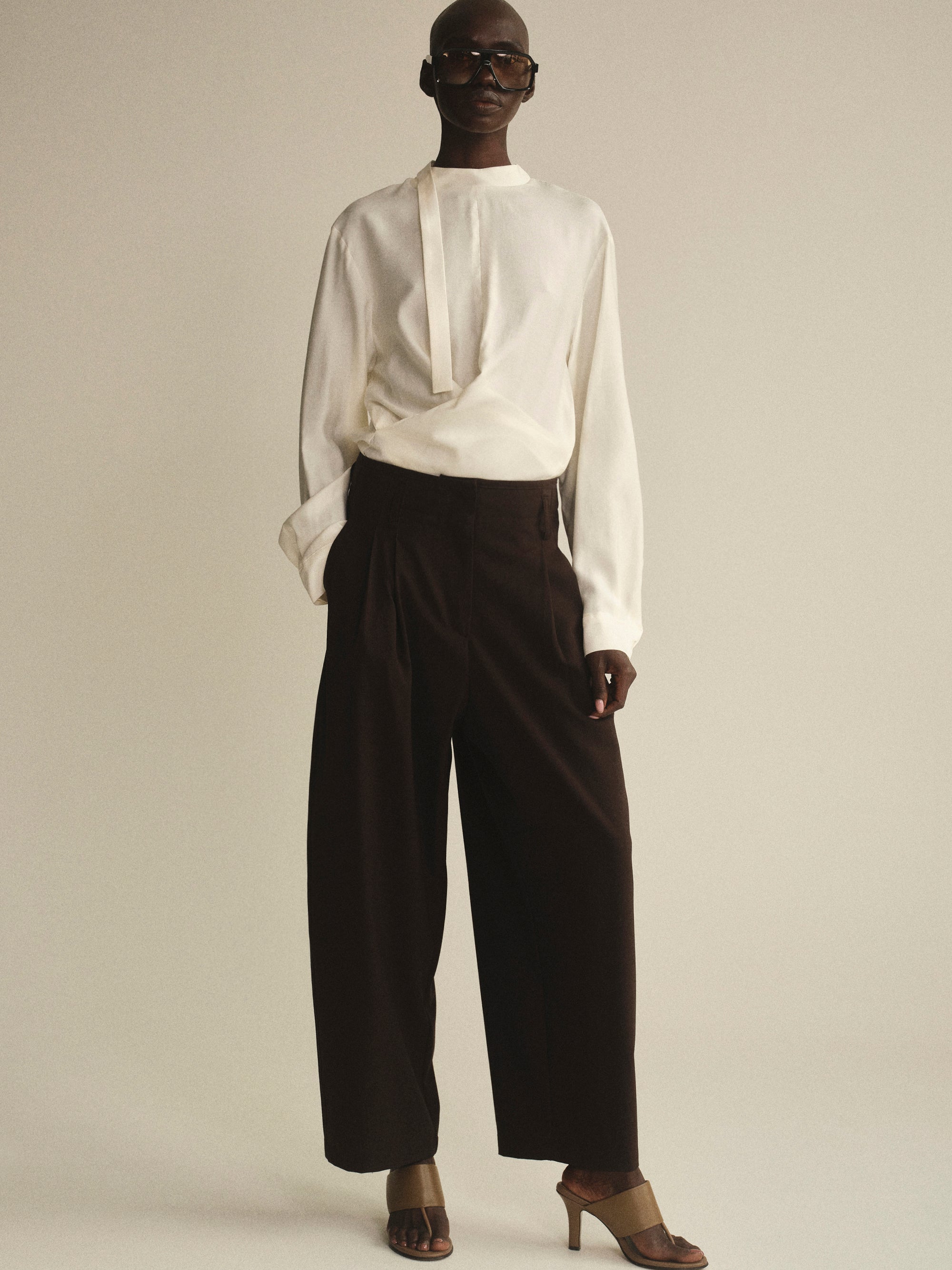 Wide Leg Pleated Trousers, Brown