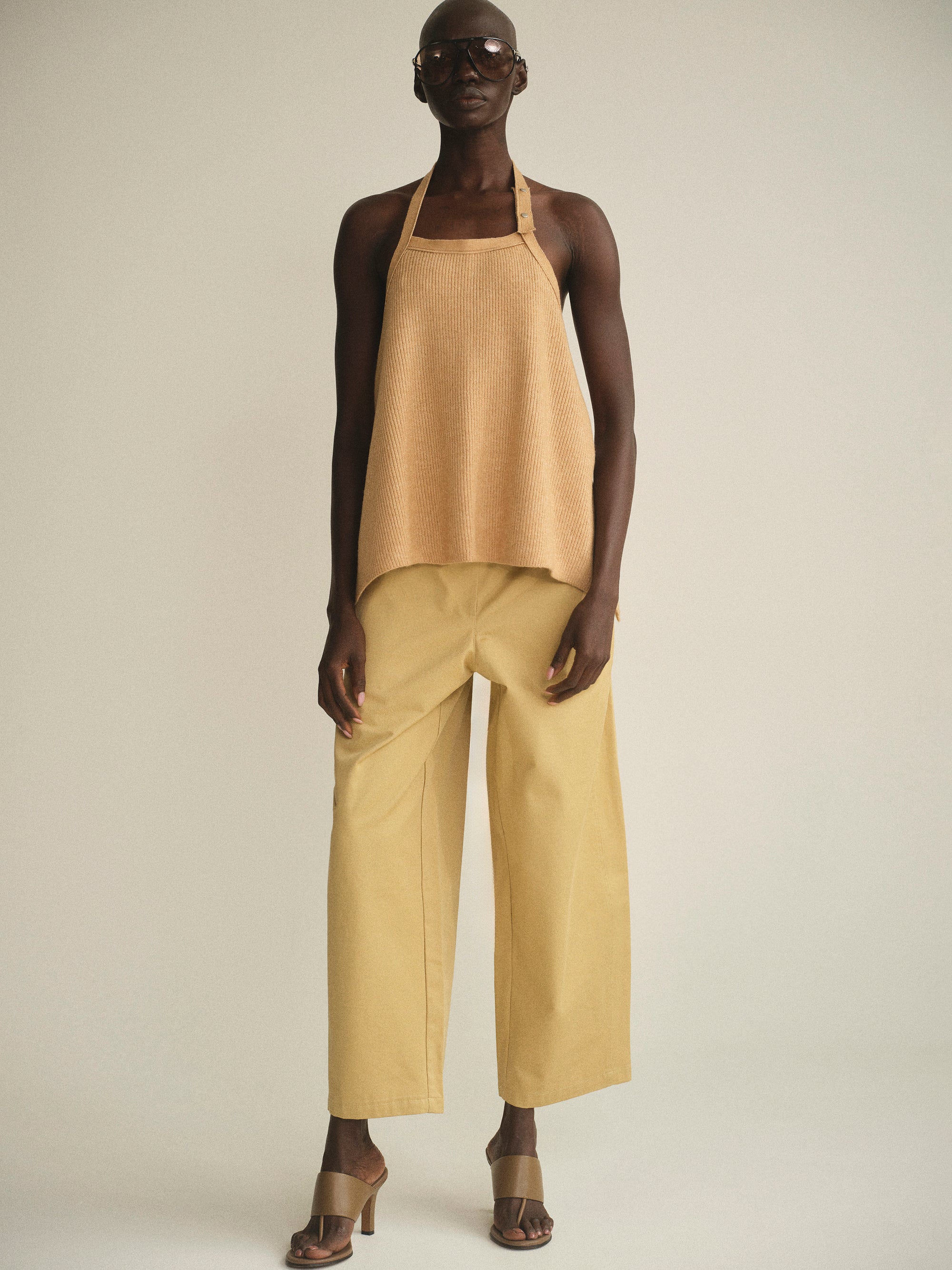 Rounded-Leg Chino Pants, Beige
