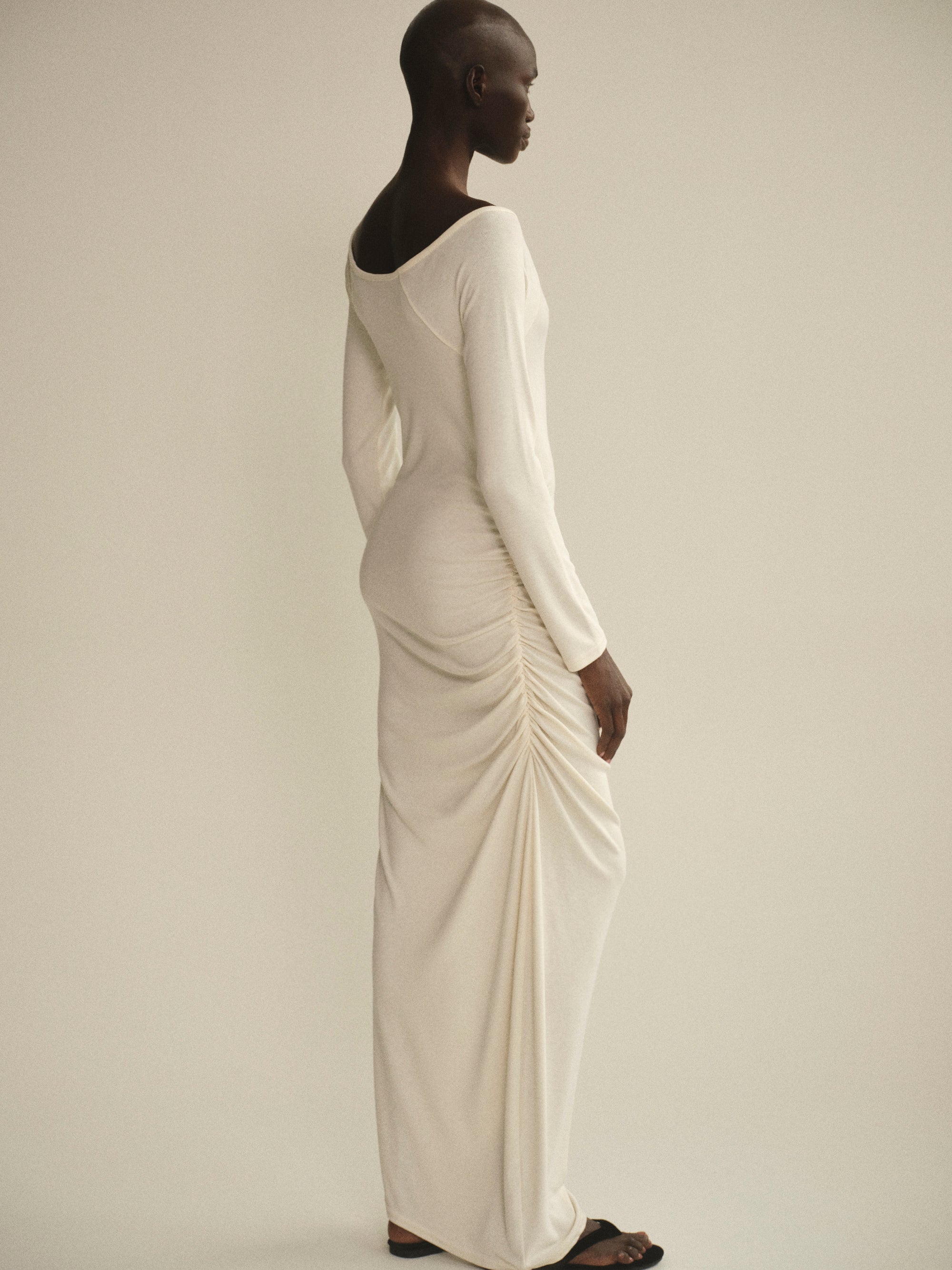 Ruched Crepe Dress, Ivory