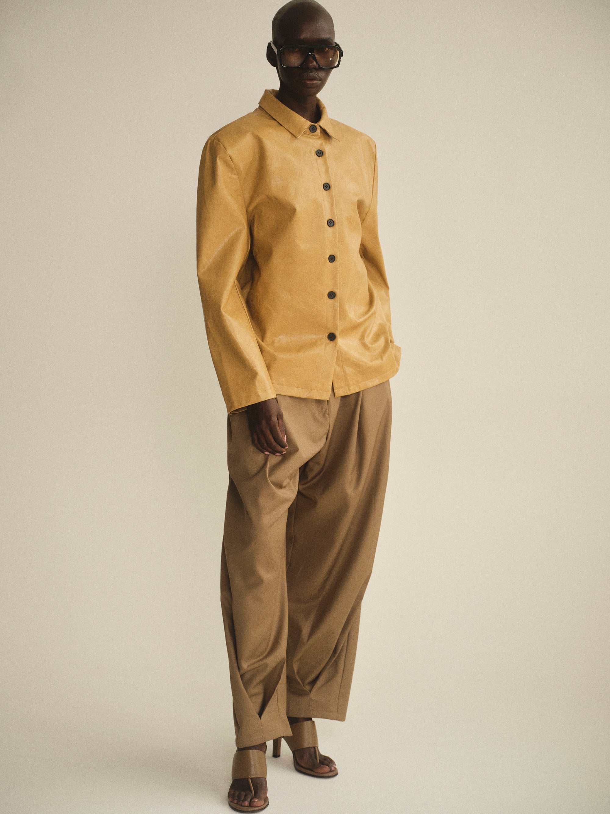 Vegan Leather Overshirt, Camel