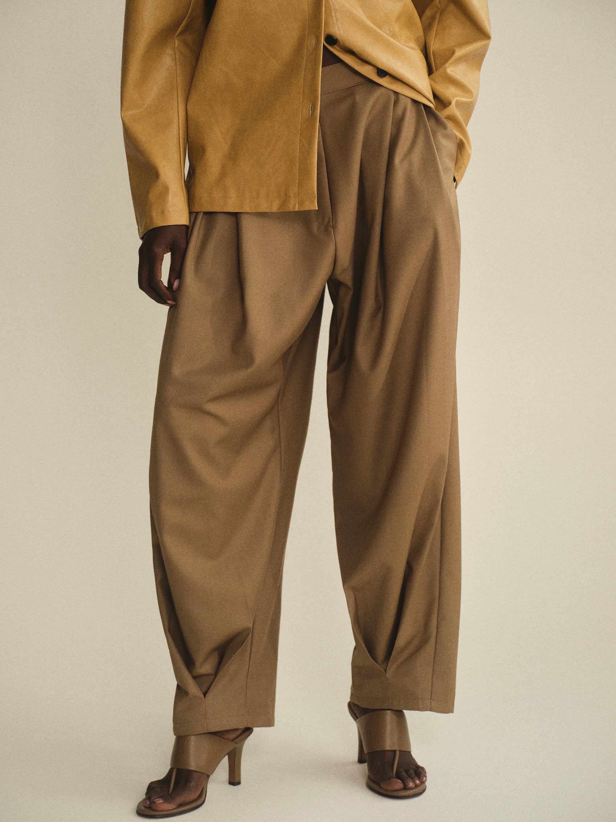 Ankle Pleat Trousers, Beige