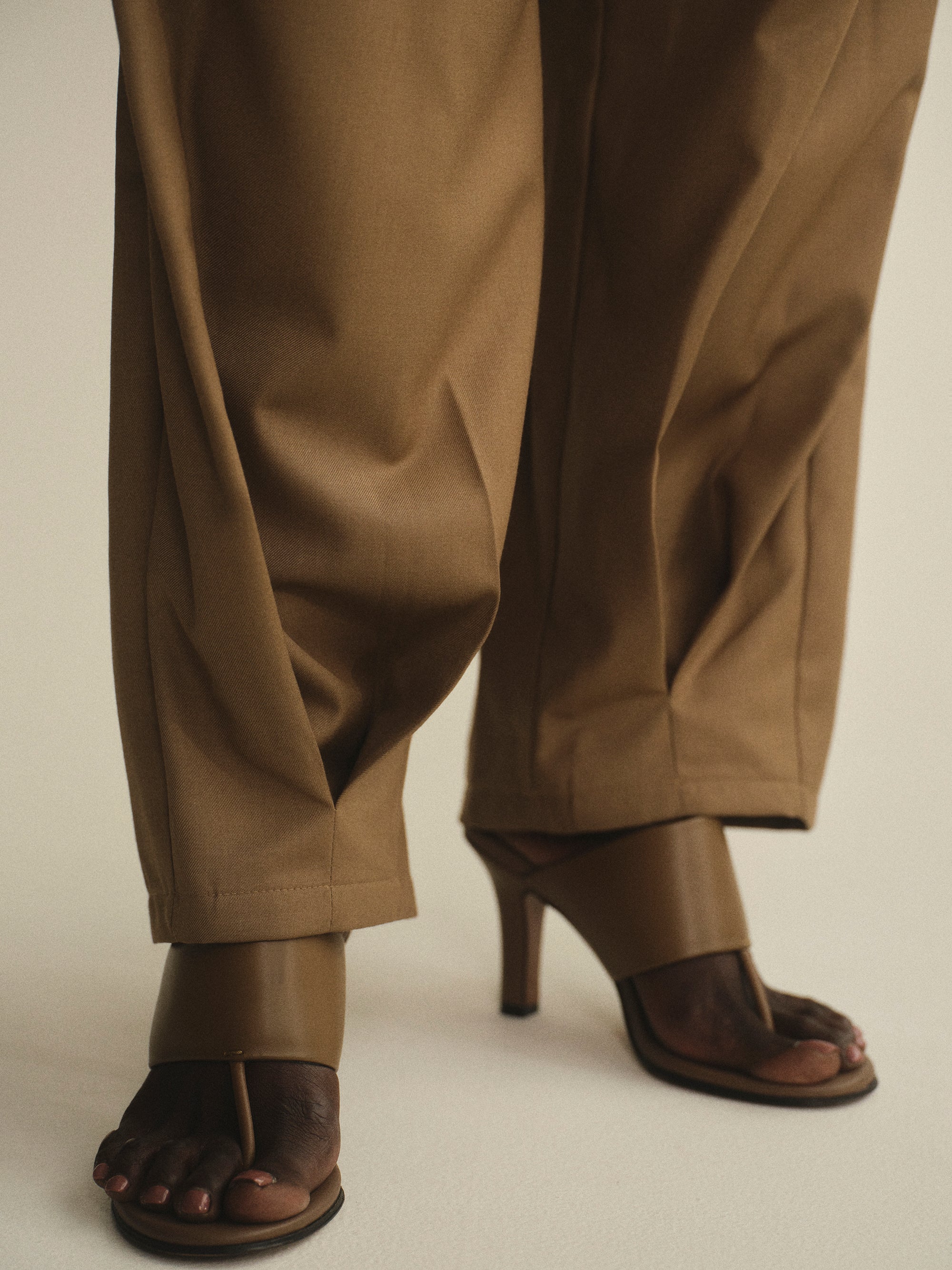 Ankle Pleat Trousers, Beige