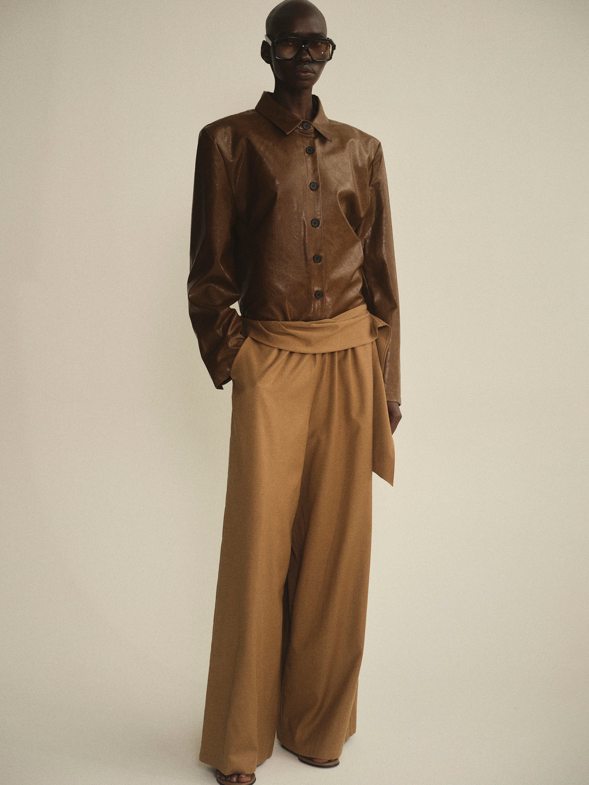 Vegan Leather Overshirt, Brown