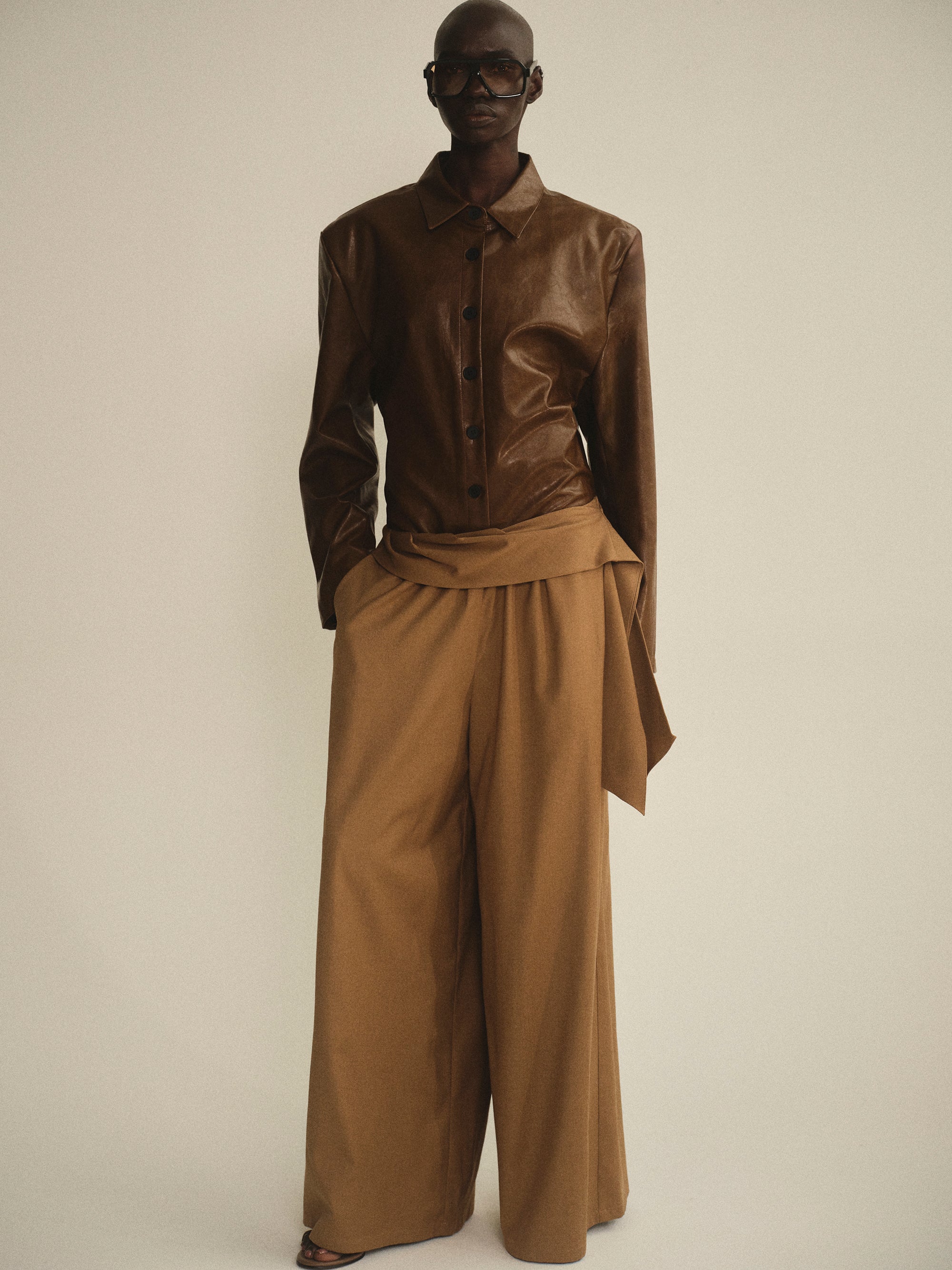 Vegan Leather Overshirt, Brown