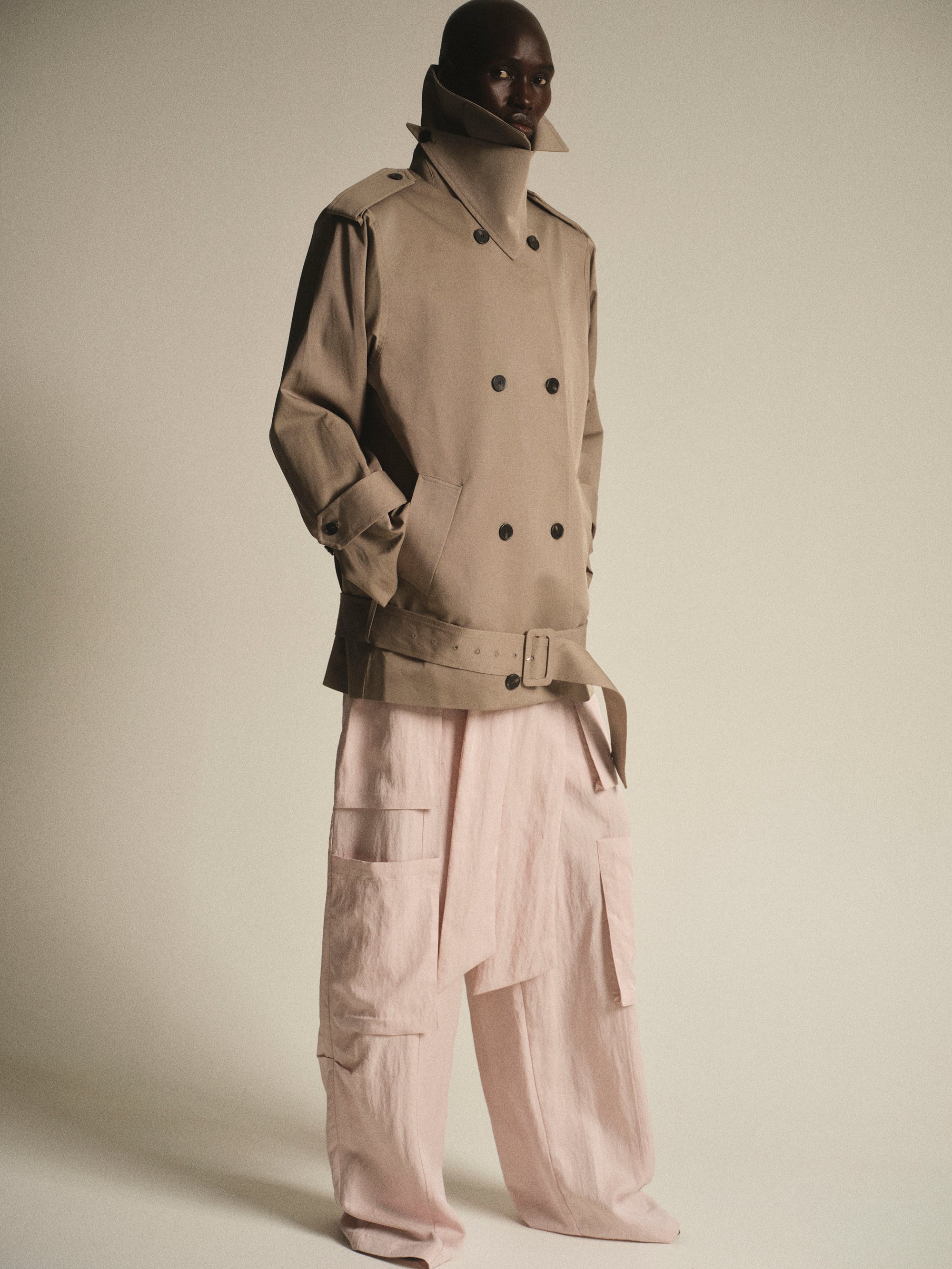 Oversized High Collar Trench Coat, Taupe