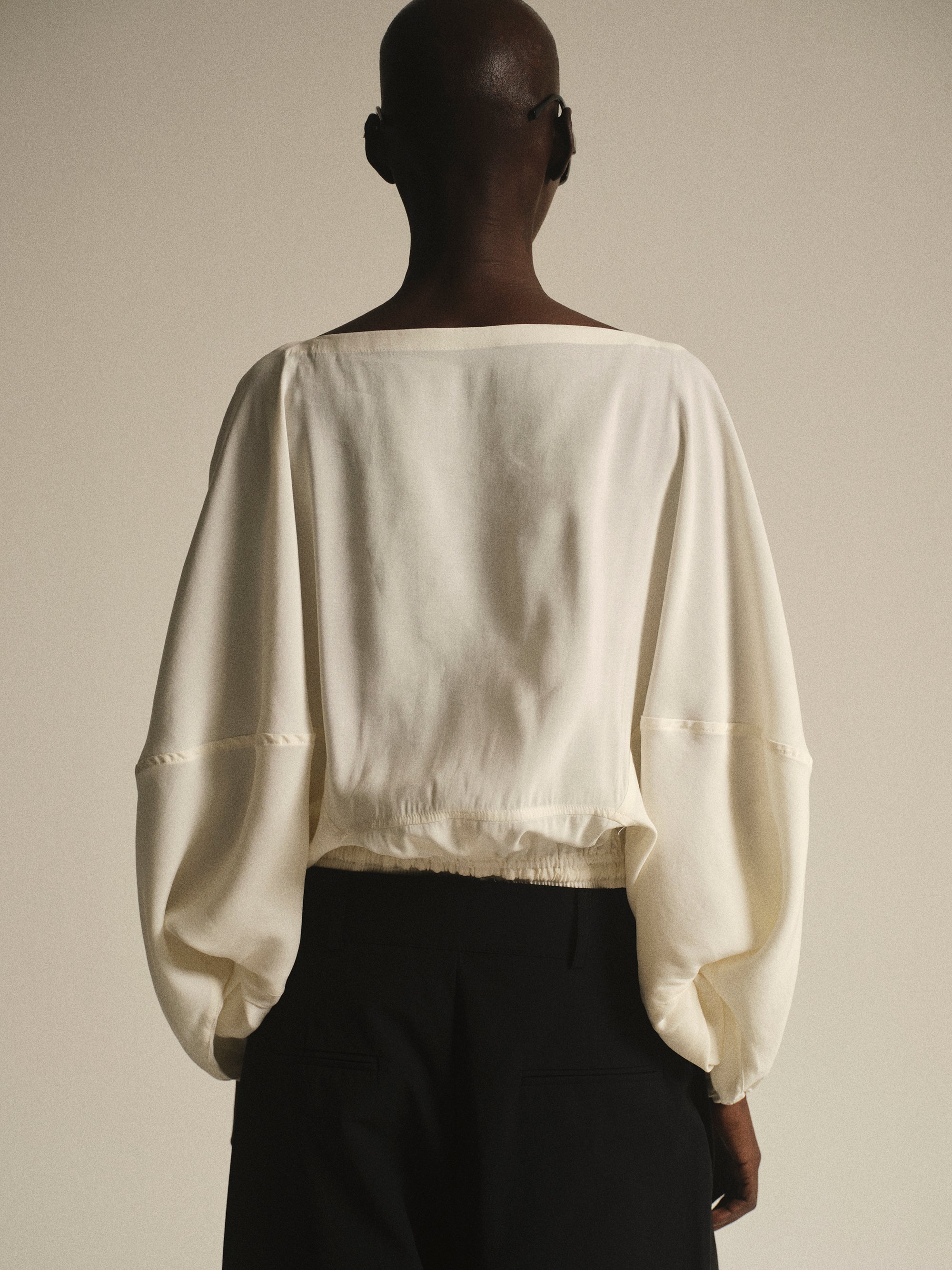 Drawstring Satin Blouse, Ivory