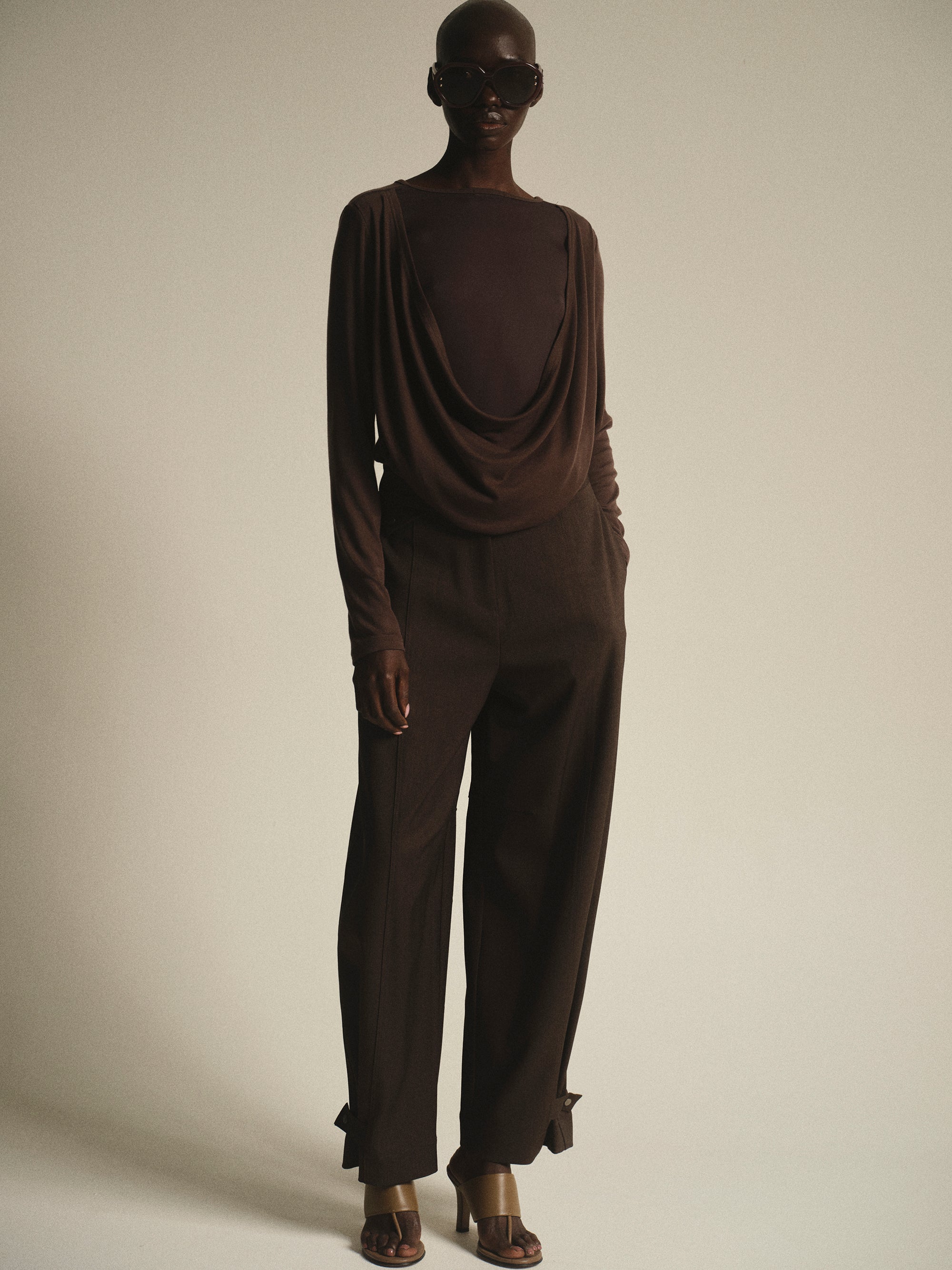 Button-Tab Trousers, Brown