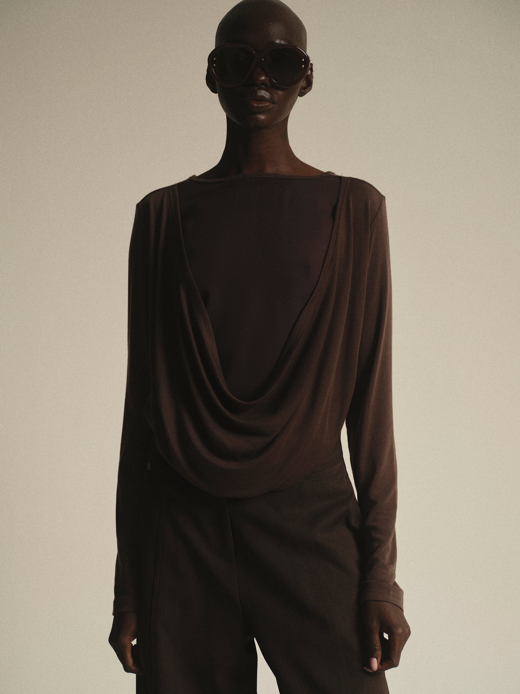 Drape-Back Tee, Chocolate