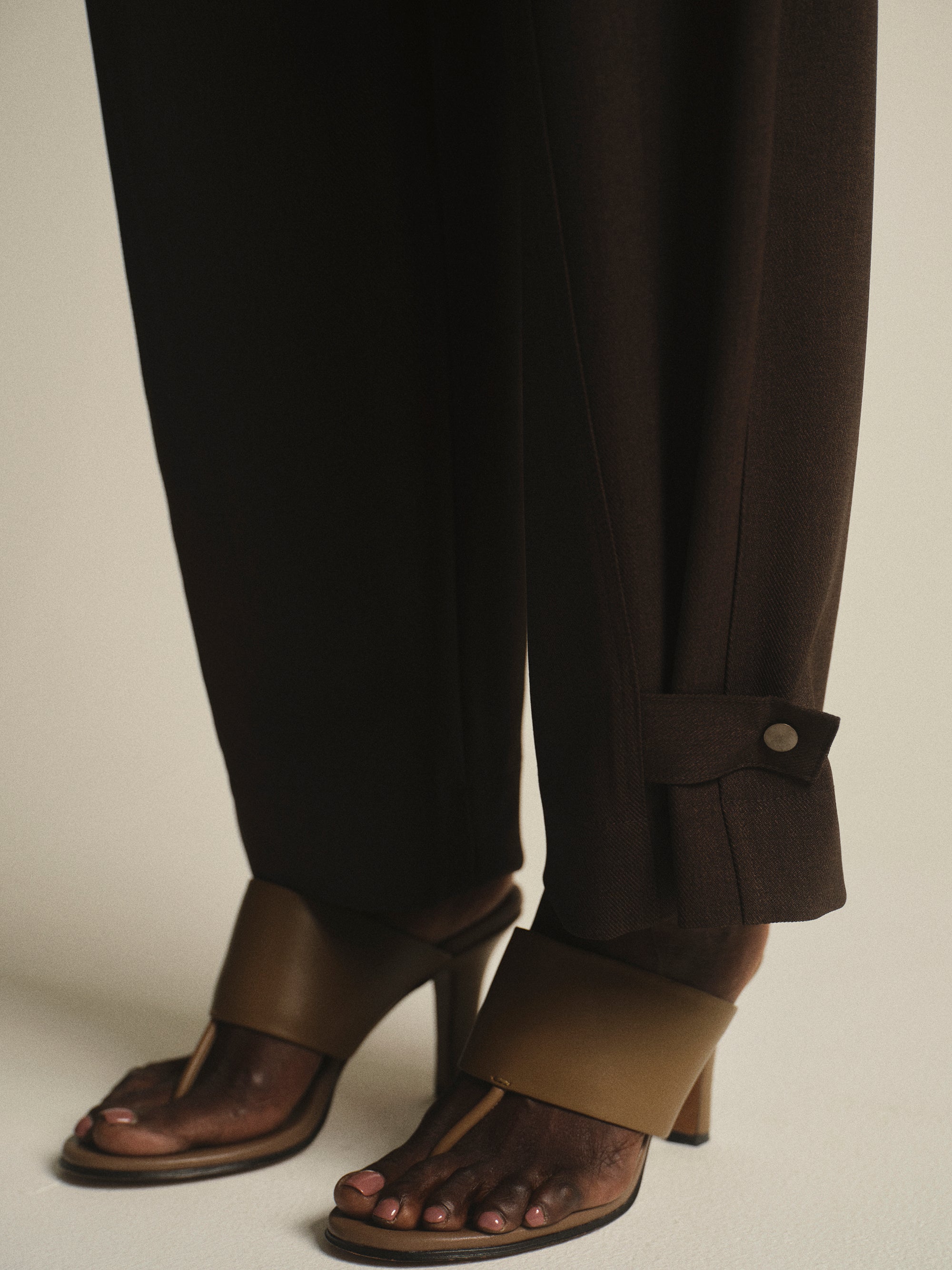 Button-Tab Trousers, Brown