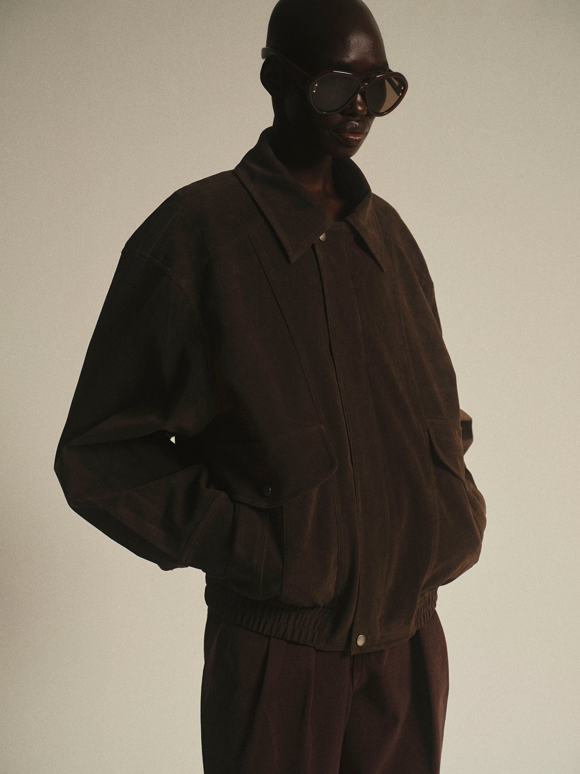 Suede Effect Bomber Jacket, Brown