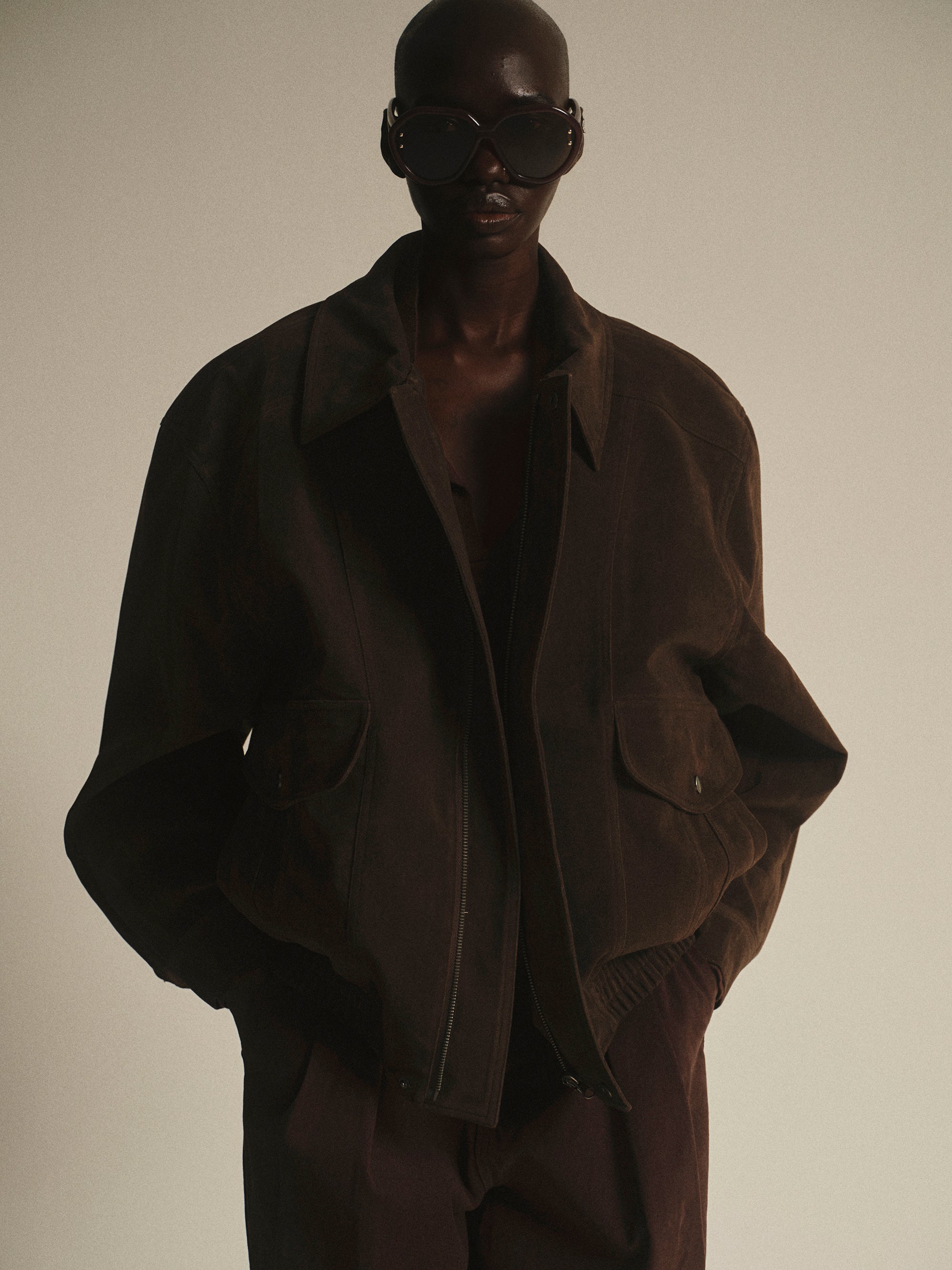 Suede Effect Bomber Jacket, Brown