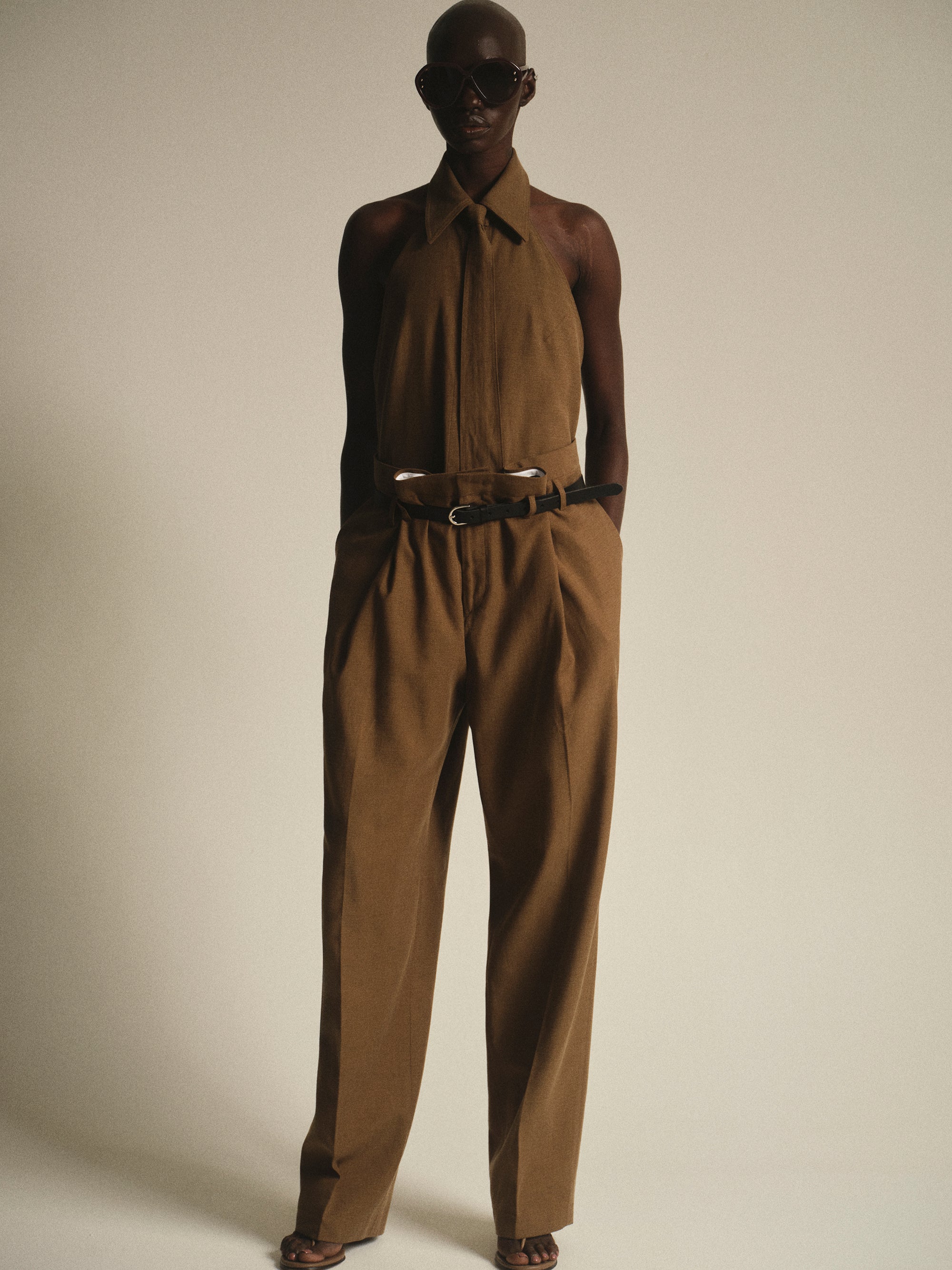 Paperbag Tailored Trousers, Brown